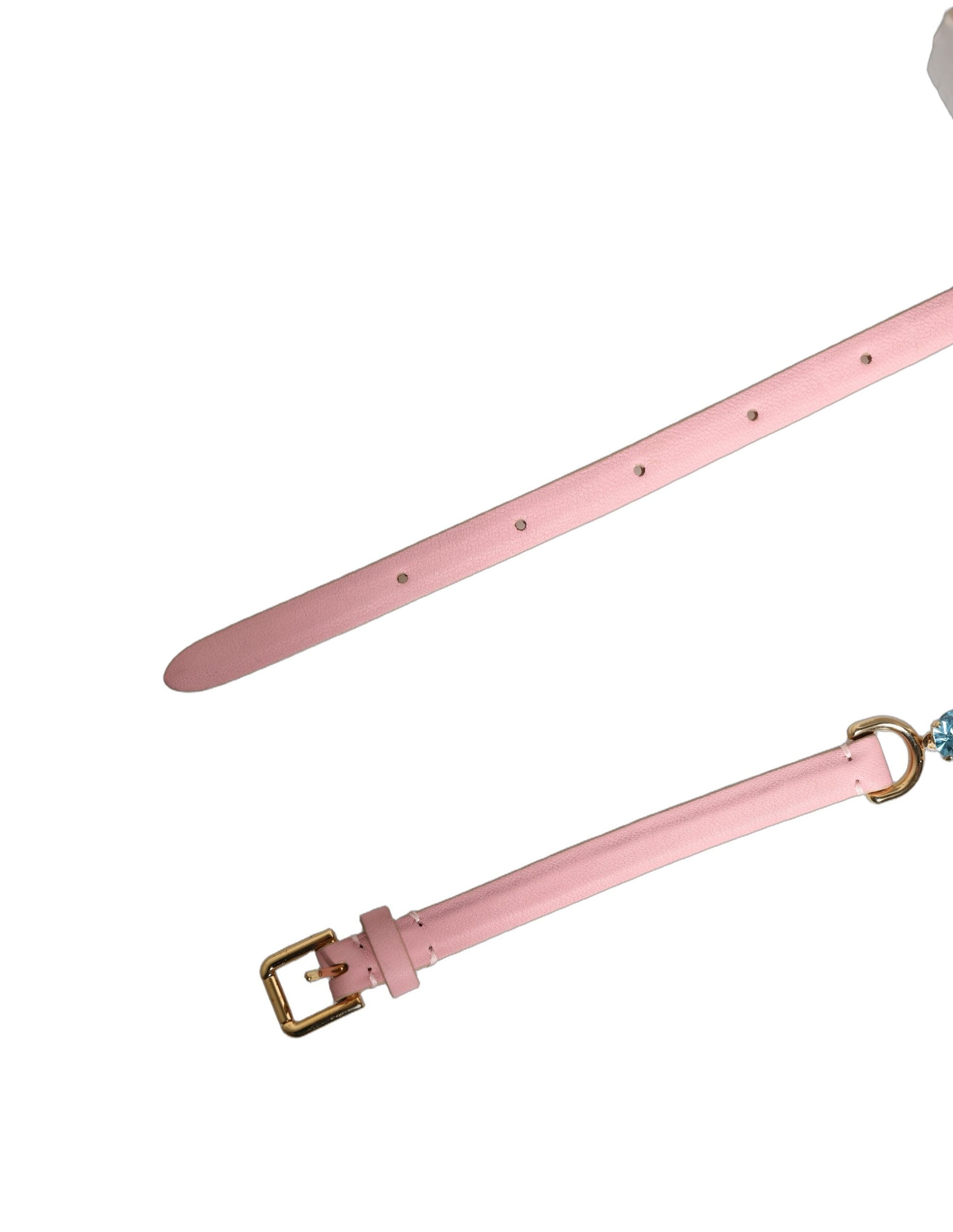Dolce & Gabbana Pink Leather Crystal Chain Embellished Women's Belt