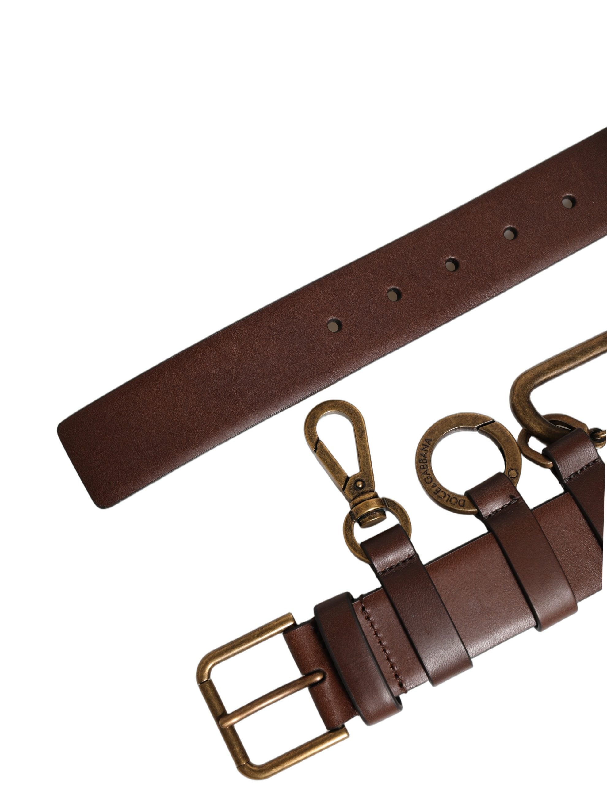 Dolce & Gabbana Brown Calfskin Leather Gold Metal Buckle Women's Belt