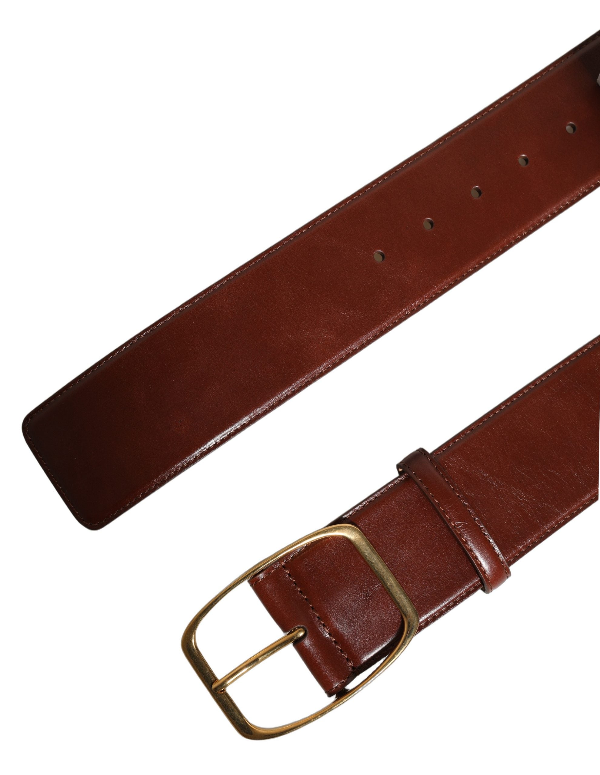 Dolce & Gabbana Brown Calfskin Leather Gold Metal Buckle Women's Belt