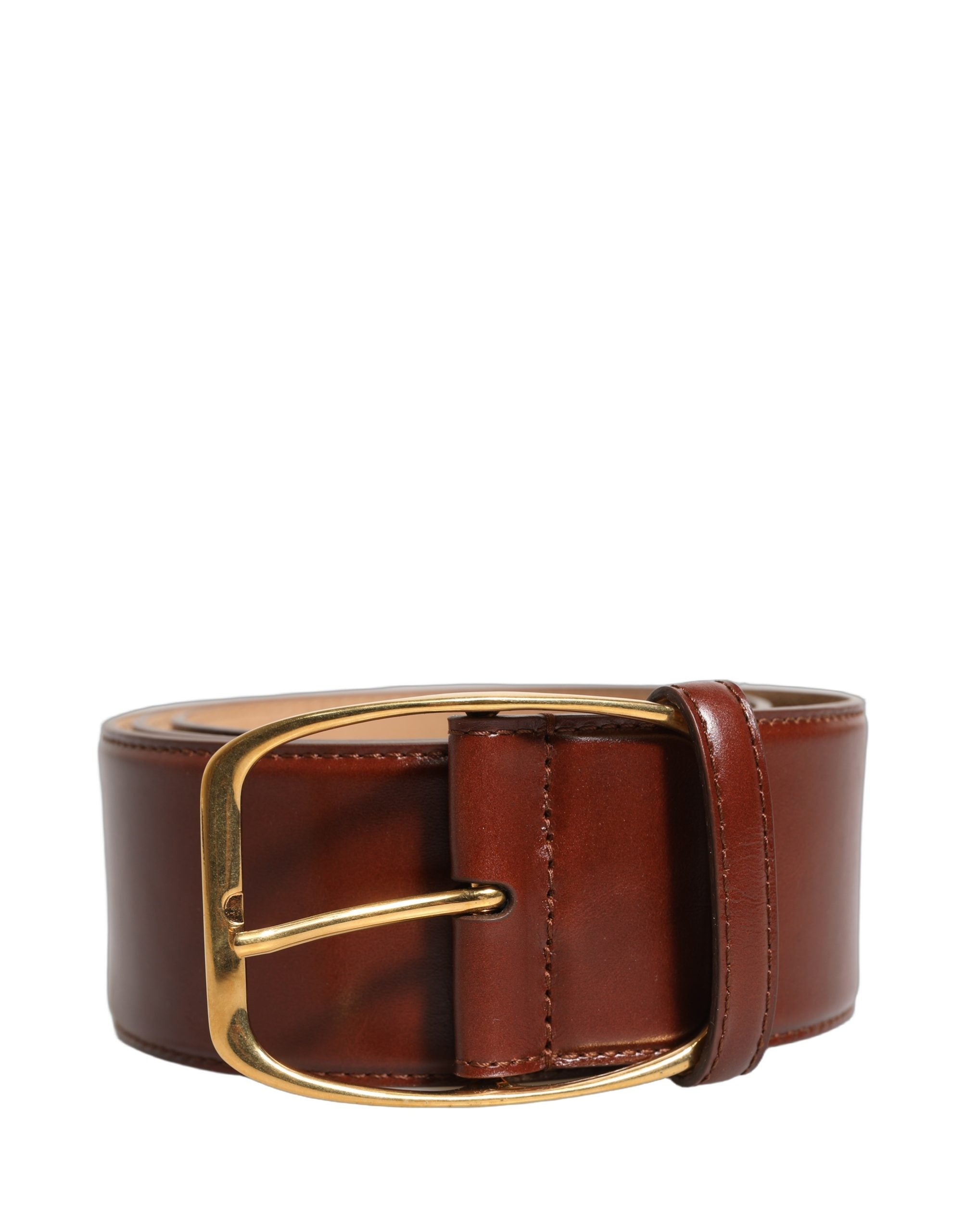 Dolce & Gabbana Brown Calfskin Leather Gold Metal Buckle Women's Belt