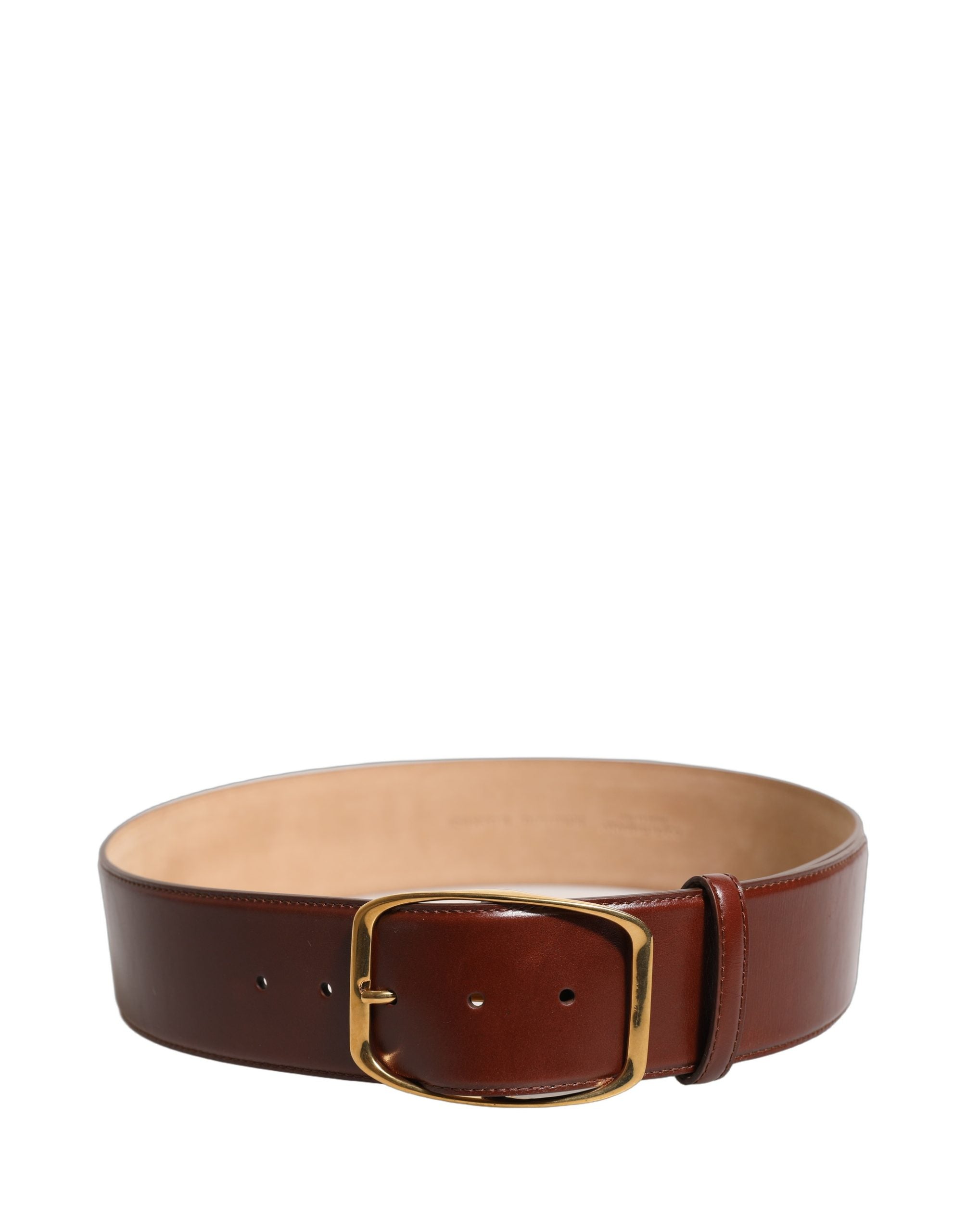 Dolce & Gabbana Brown Calfskin Leather Gold Metal Buckle Women's Belt