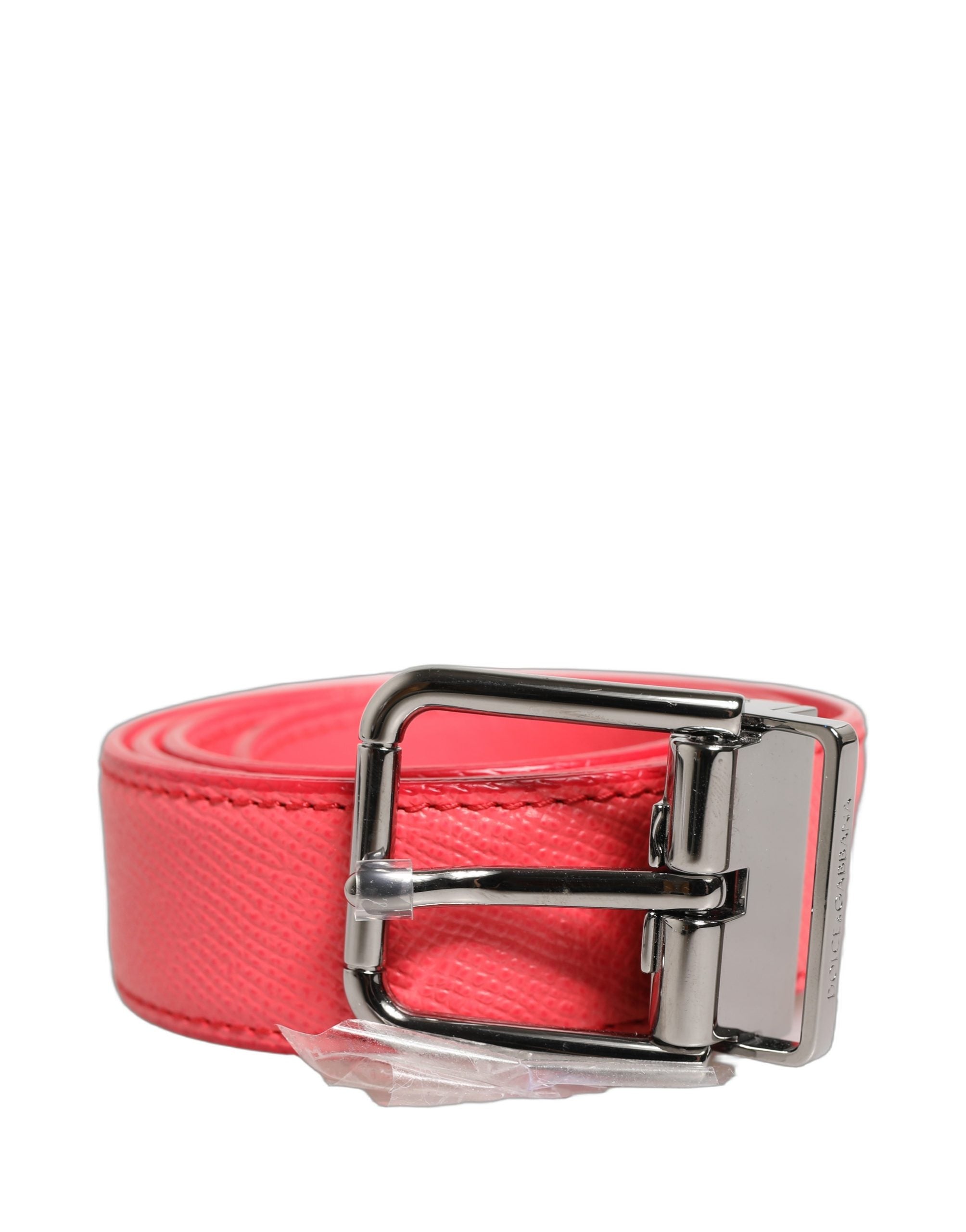 Dolce & Gabbana Pink Lambskin Leather Silver Metal Buckle Women's Belt