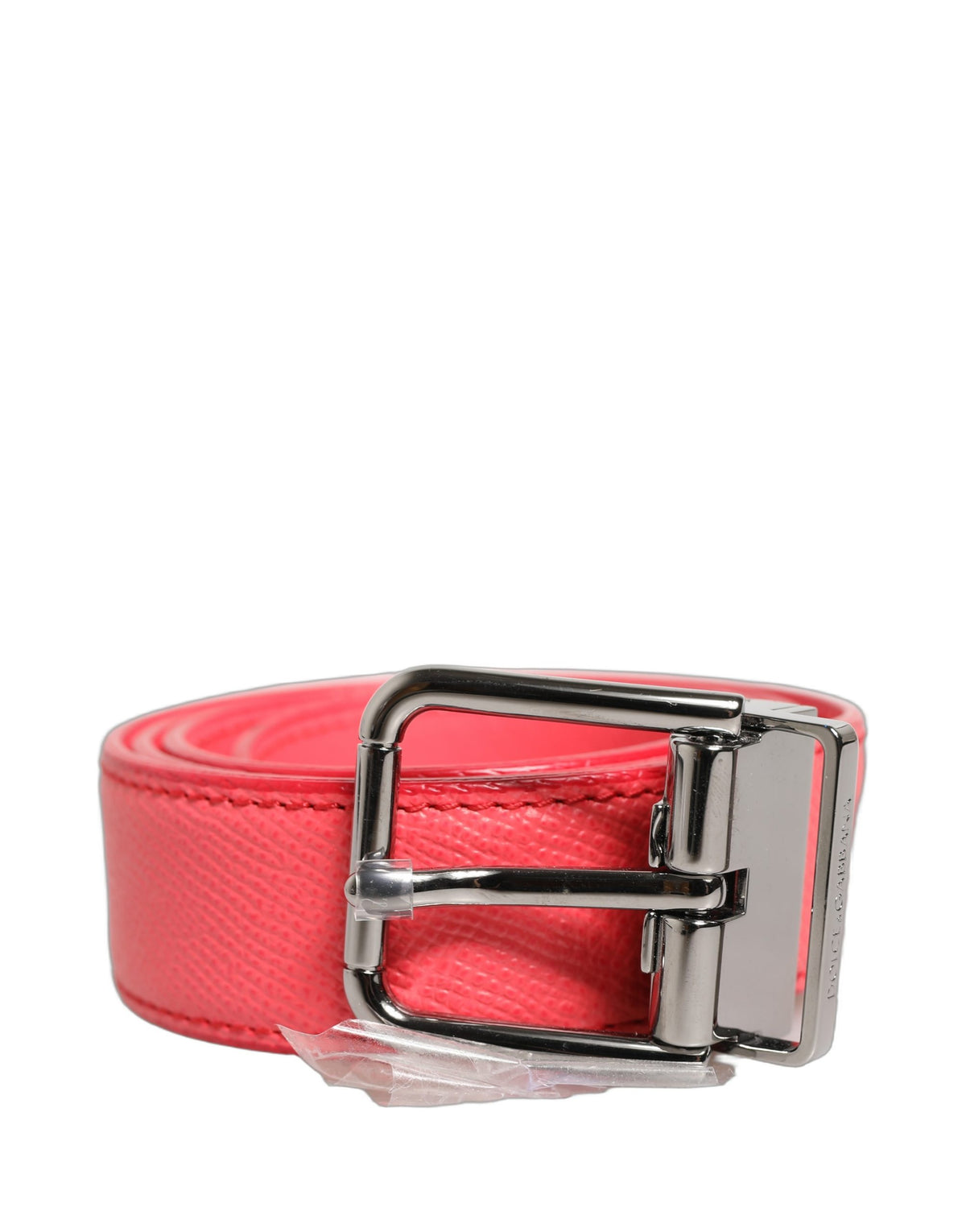 Dolce & Gabbana Pink Lambskin Leather Silver Metal Buckle Women's Belt