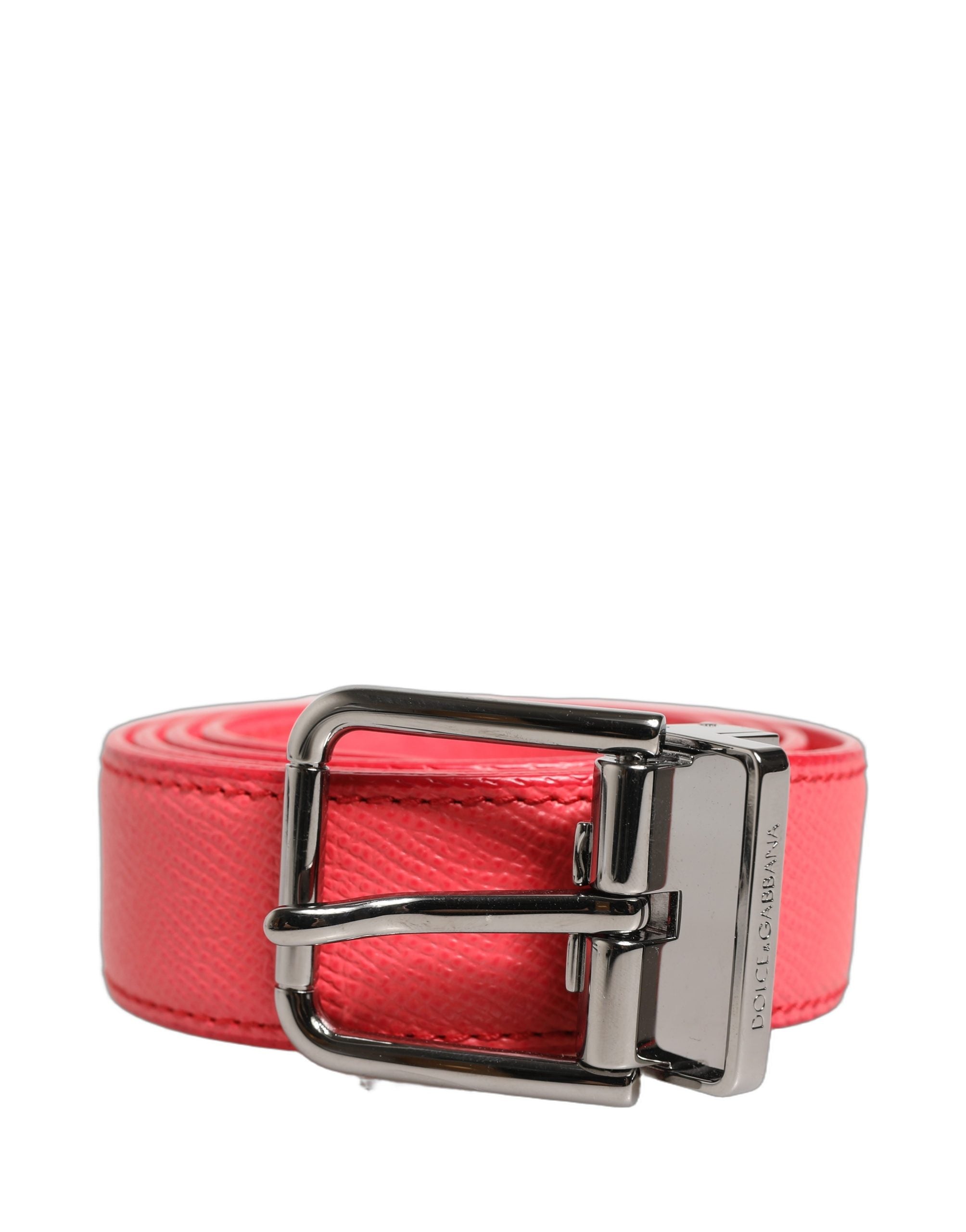Dolce & Gabbana Pink Lambskin Leather Silver Metal Buckle Women's Belt