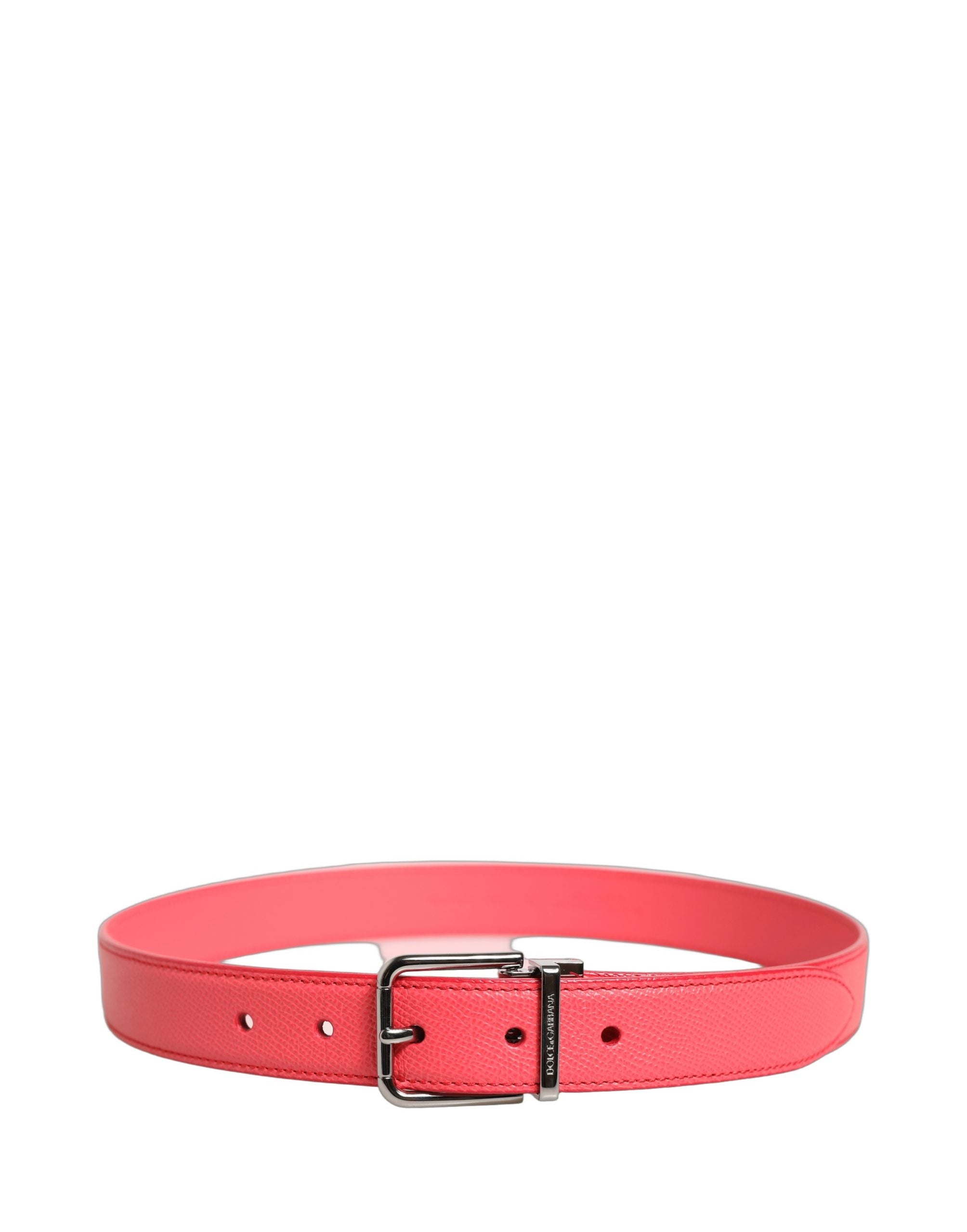 Dolce & Gabbana Pink Lambskin Leather Silver Metal Buckle Women's Belt