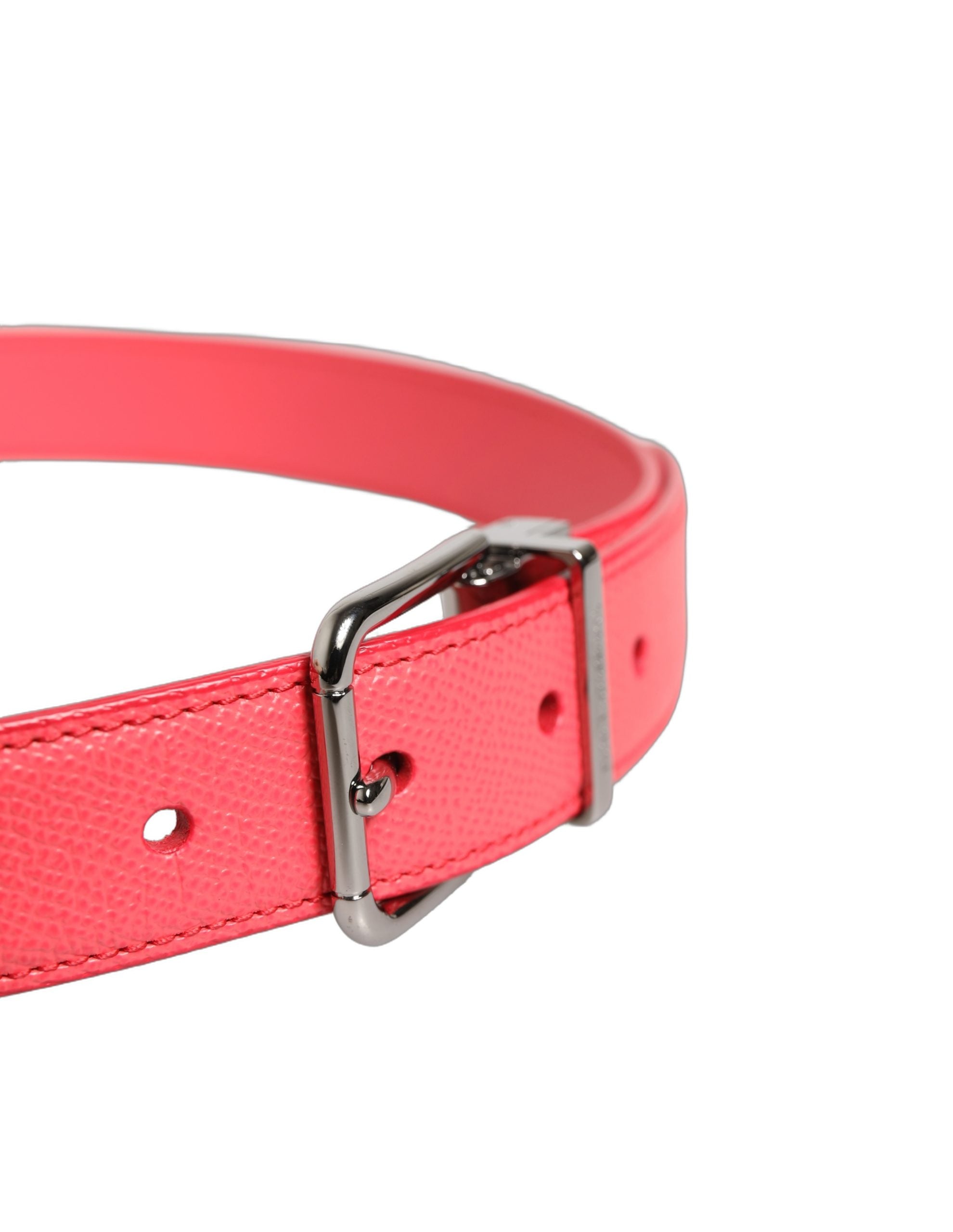 Dolce & Gabbana Pink Lambskin Leather Silver Metal Buckle Women's Belt