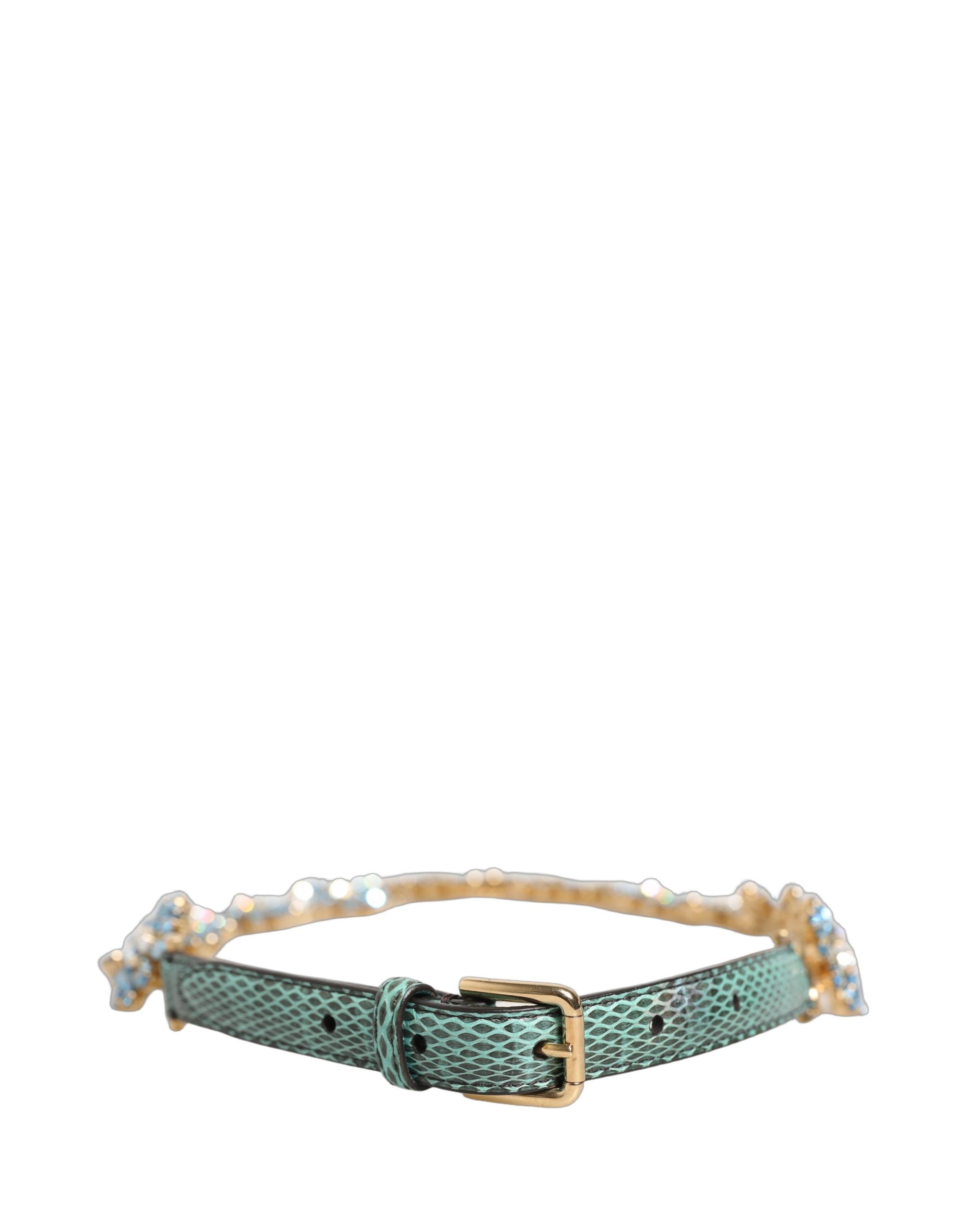 Dolce & Gabbana Green Leather Daisy Crystal Embellished Waist Women's Belt