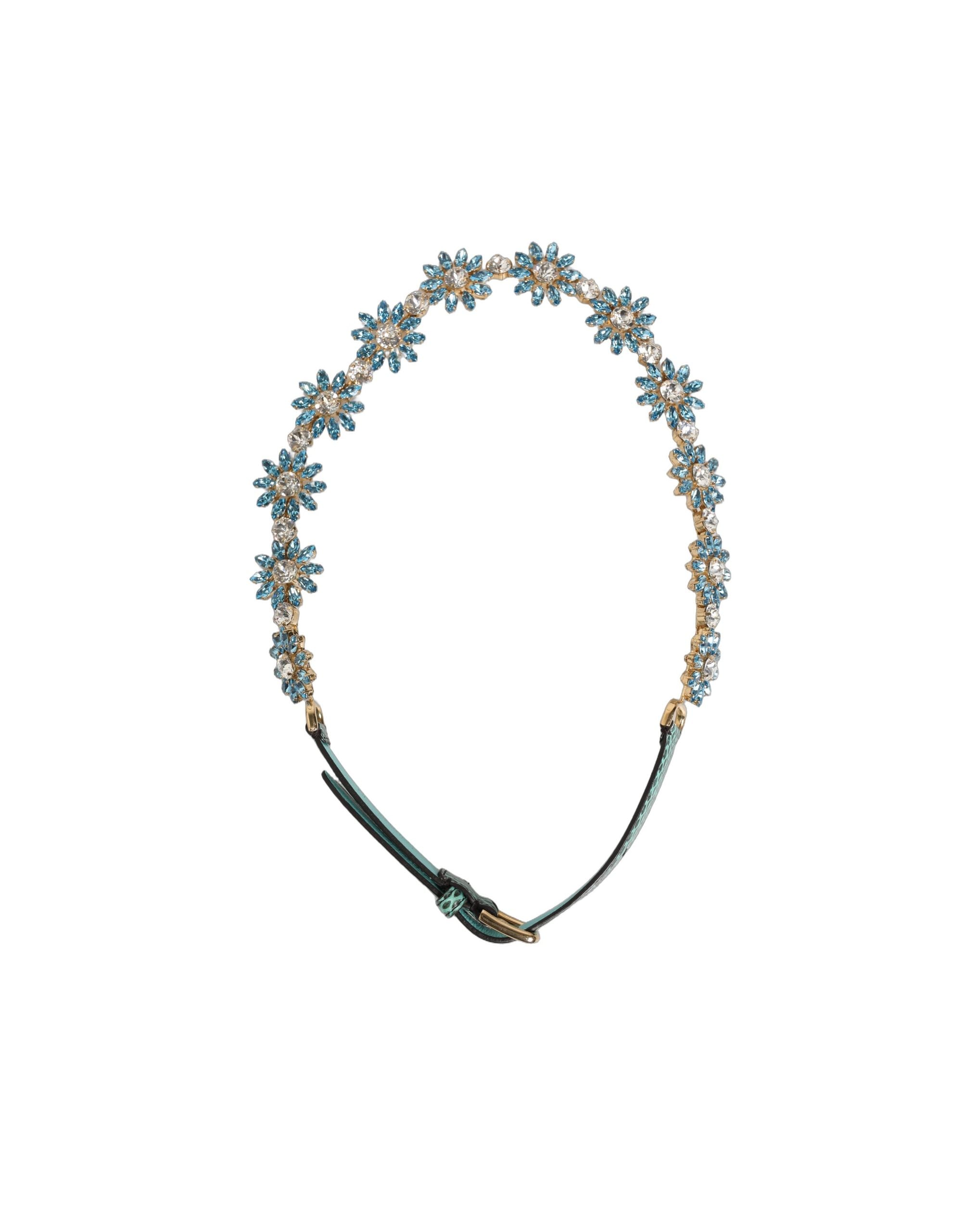 Dolce & Gabbana Green Leather Daisy Crystal Embellished Waist Women's Belt