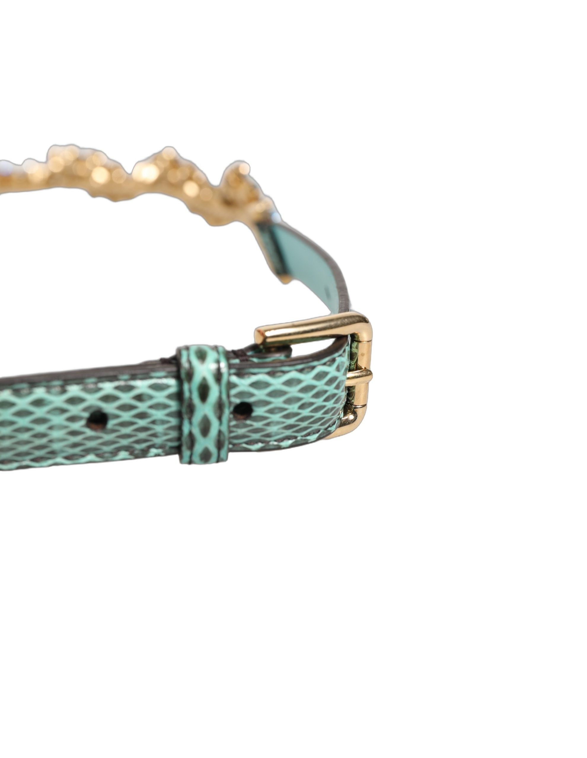 Dolce & Gabbana Green Leather Daisy Crystal Embellished Waist Women's Belt