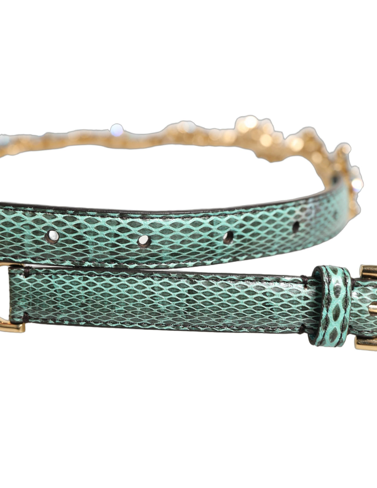 Dolce & Gabbana Green Leather Daisy Crystal Embellished Waist Women's Belt