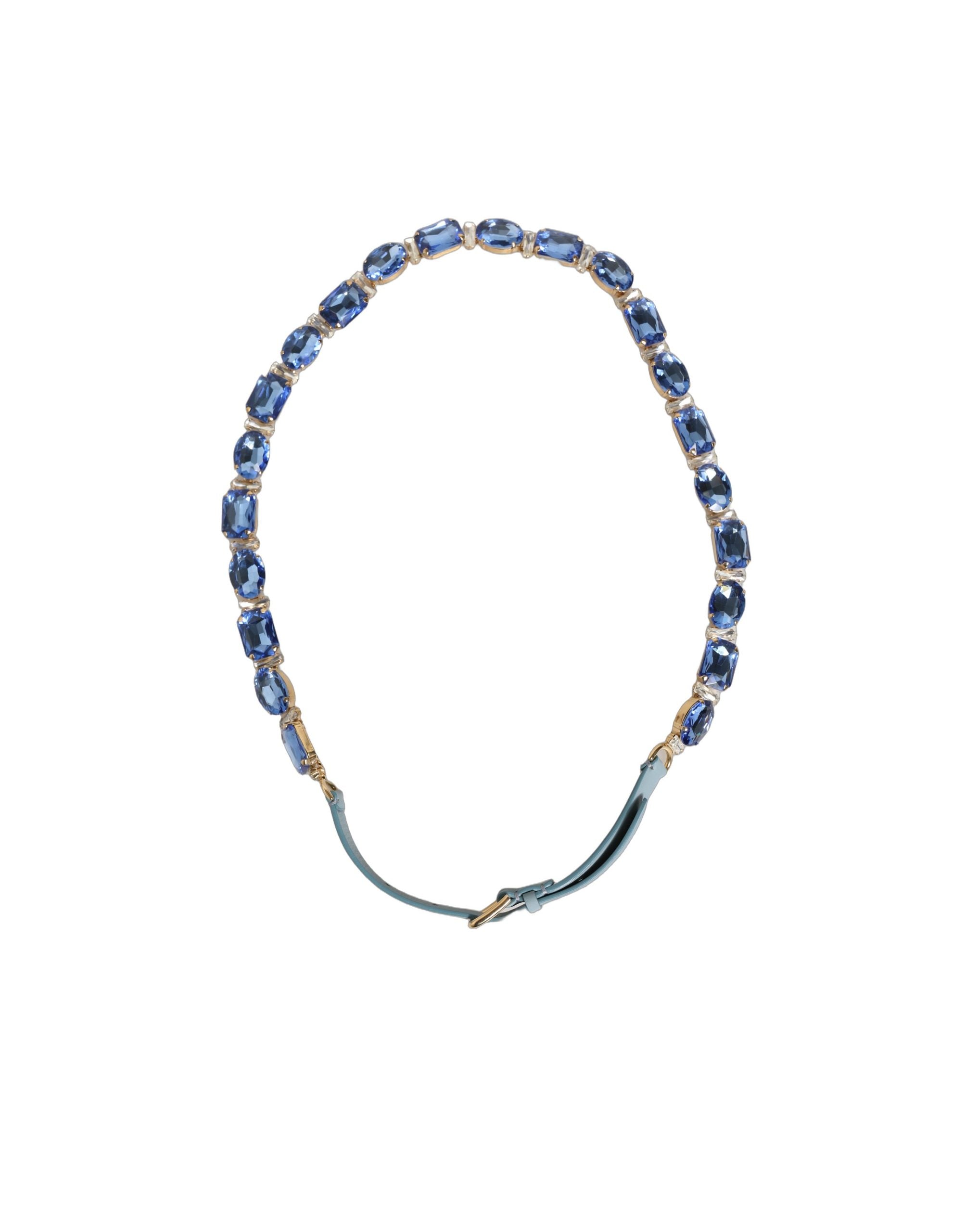 Dolce & Gabbana Blue Leather Crystal Chain Embellished Women's Belt