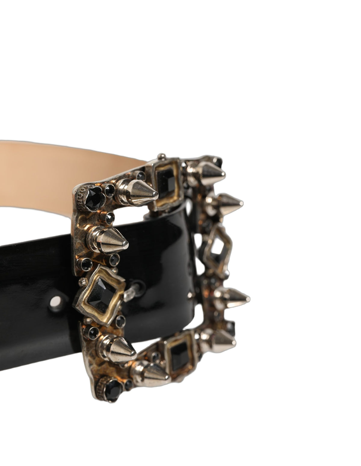 Dolce & Gabbana Black Leather Crystal Metal Buckle Women's Belt