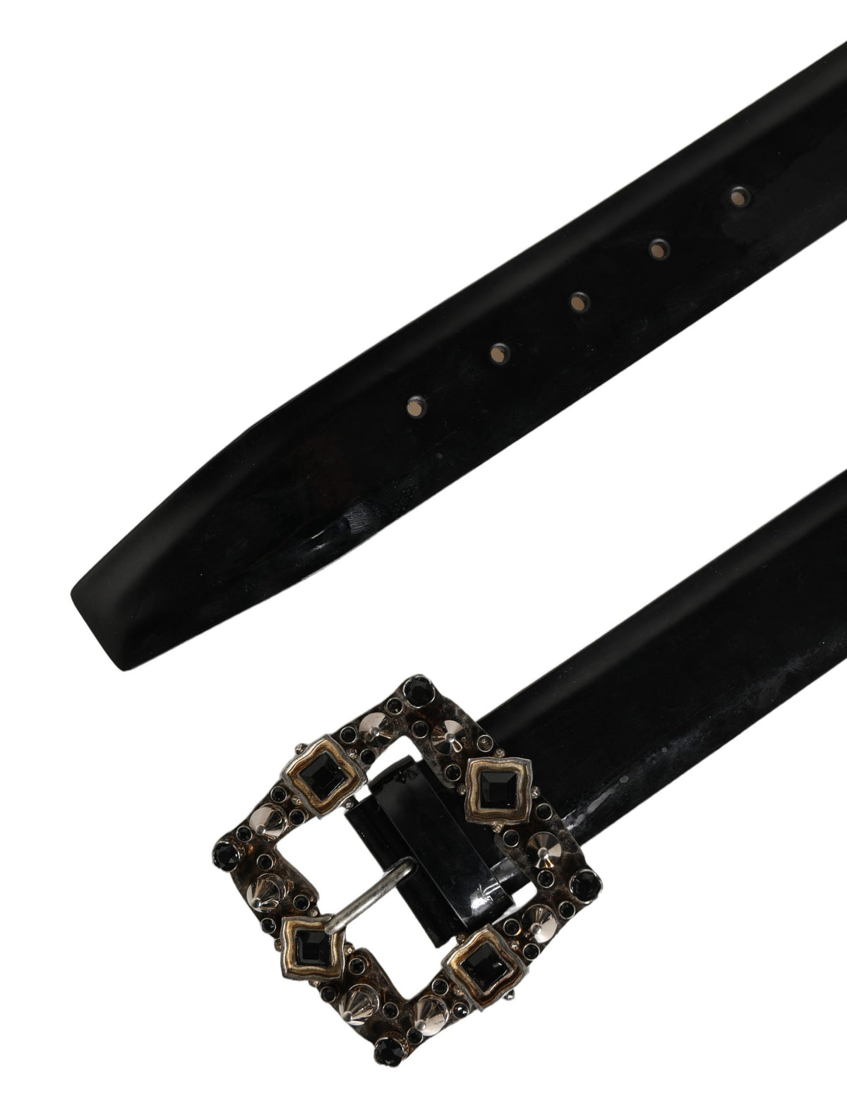 Dolce & Gabbana Black Leather Crystal Metal Buckle Women's Belt