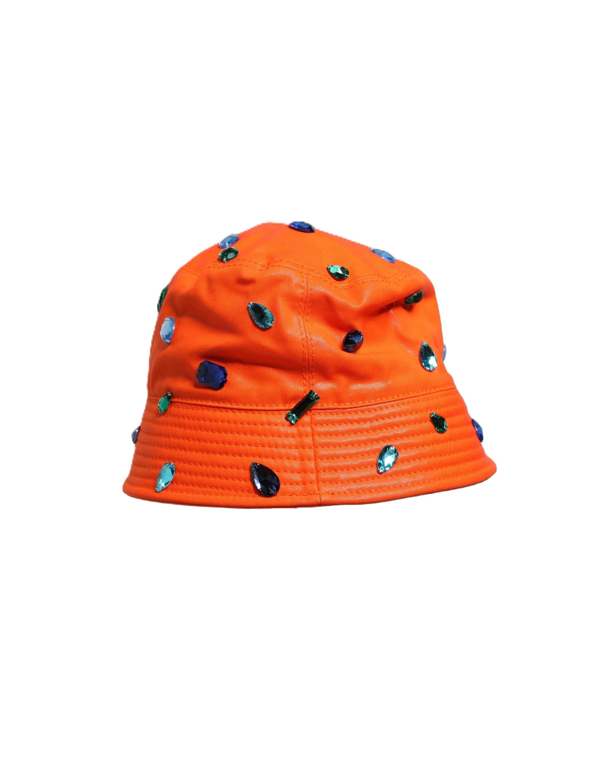 Dolce & Gabbana Orange Crystal Embellished Bucket Fisherman Cap Women's Hat