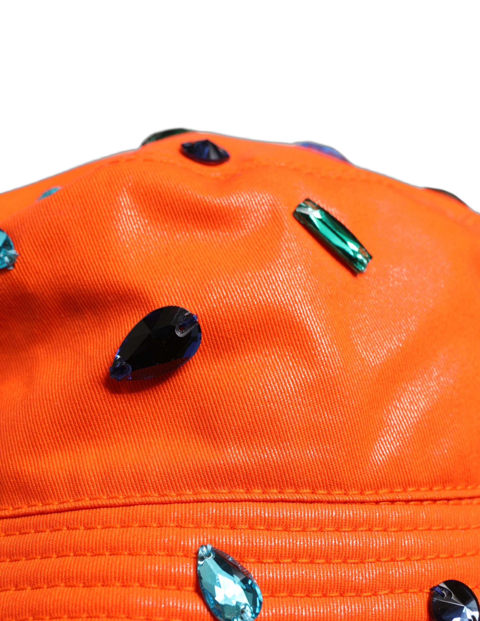 Dolce & Gabbana Orange Crystal Embellished Bucket Fisherman Cap Women's Hat