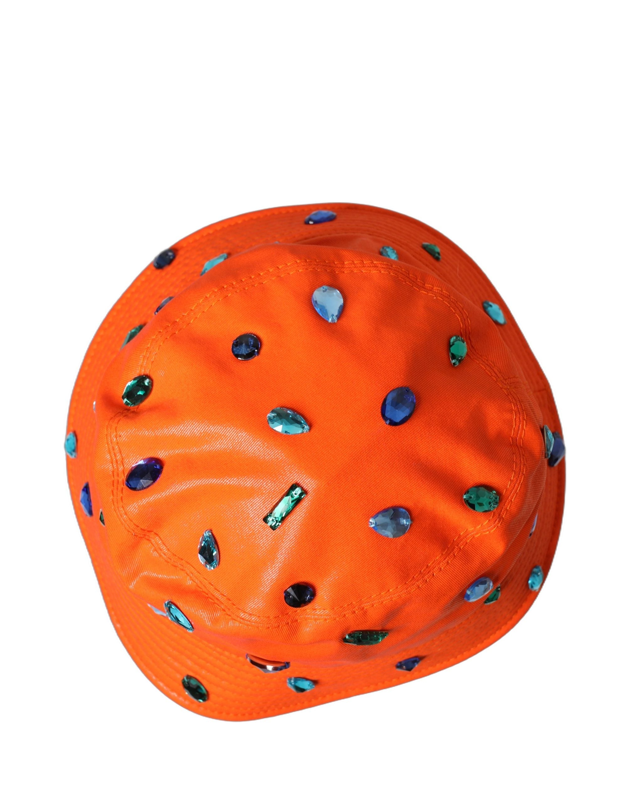 Dolce & Gabbana Orange Crystal Embellished Bucket Fisherman Cap Women's Hat