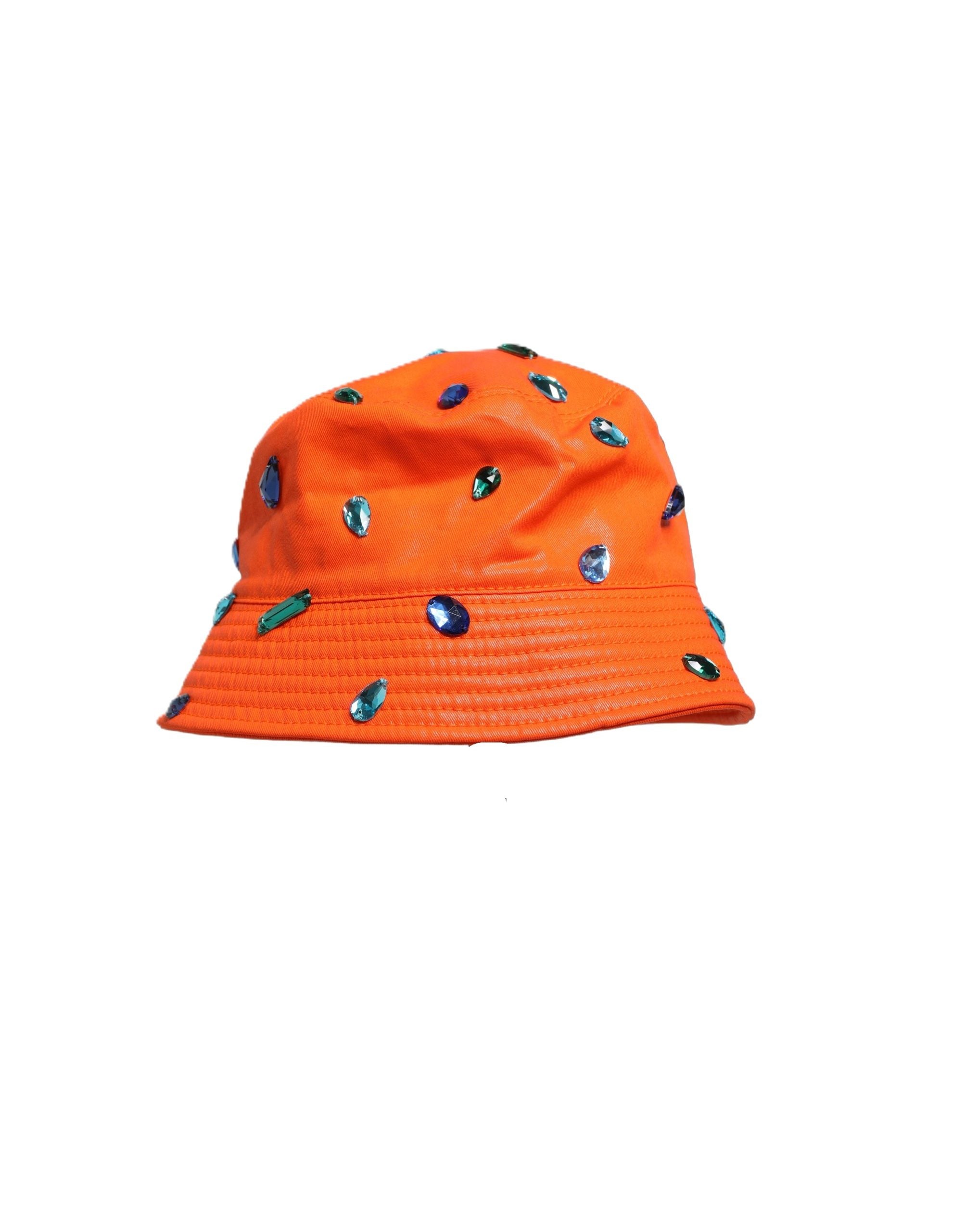 Dolce & Gabbana Orange Crystal Embellished Bucket Fisherman Cap Women's Hat