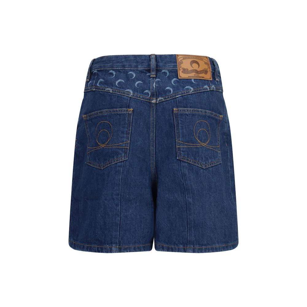 Marine Serre Blue Cotton Bermuda Women's Shorts