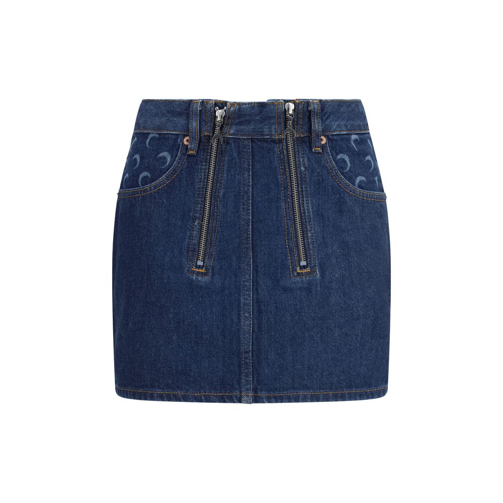 Marine Serre Blue Cotton Mini Women's Skirt