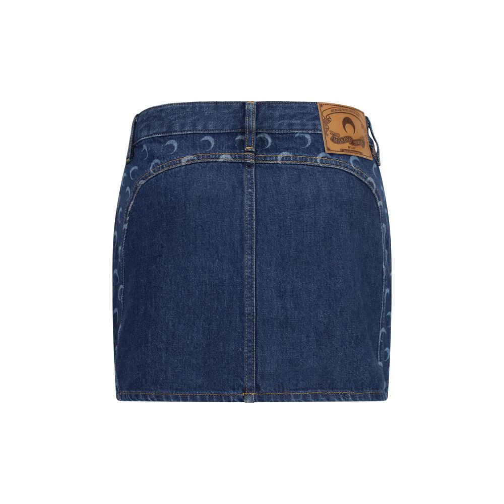 Marine Serre Blue Cotton Mini Women's Skirt