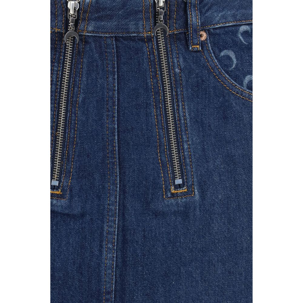 Marine Serre Blue Cotton Mini Women's Skirt