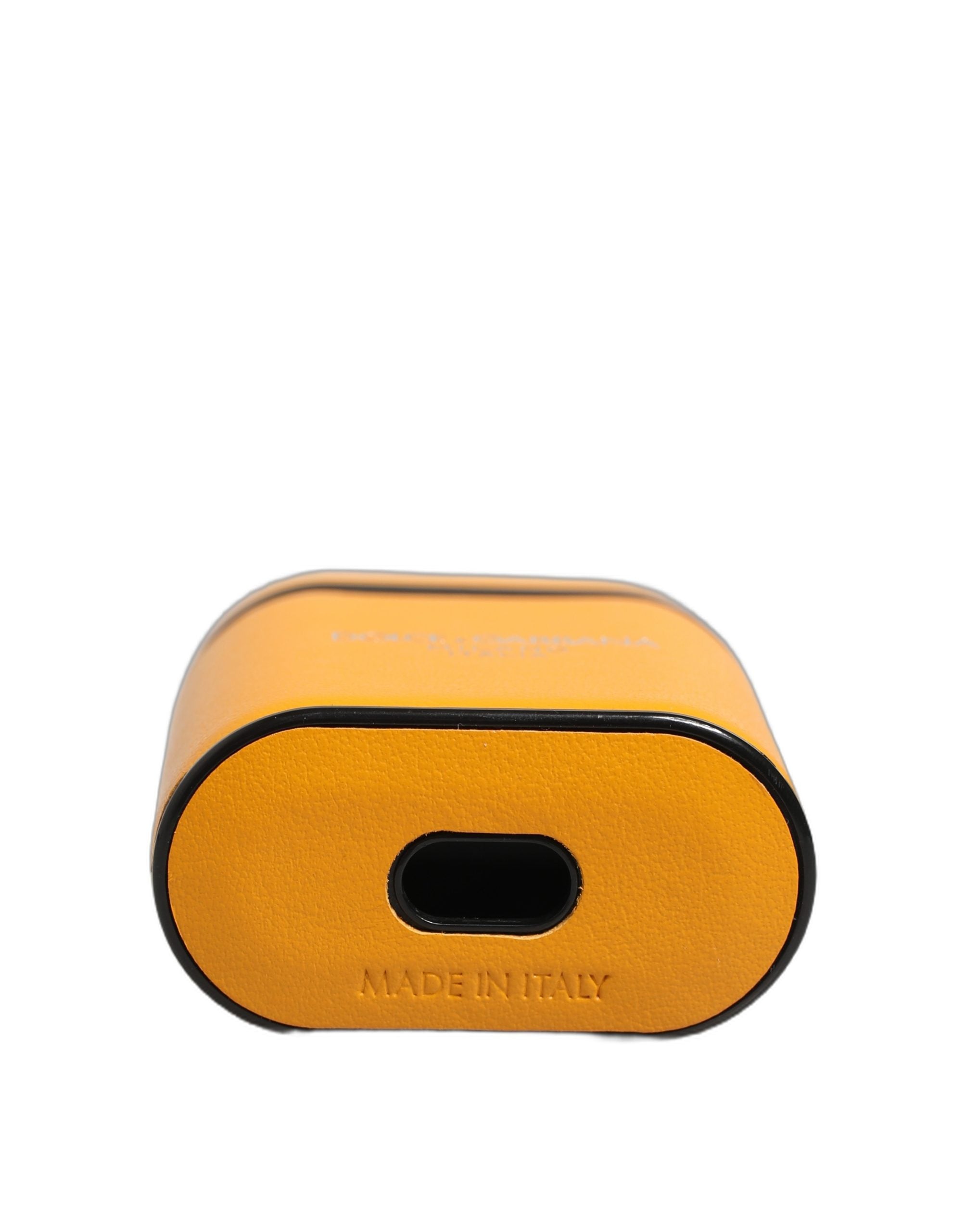 Dolce & Gabbana Case Yellow Calf Leather Logo Flip Holder Strap Women's Airpods