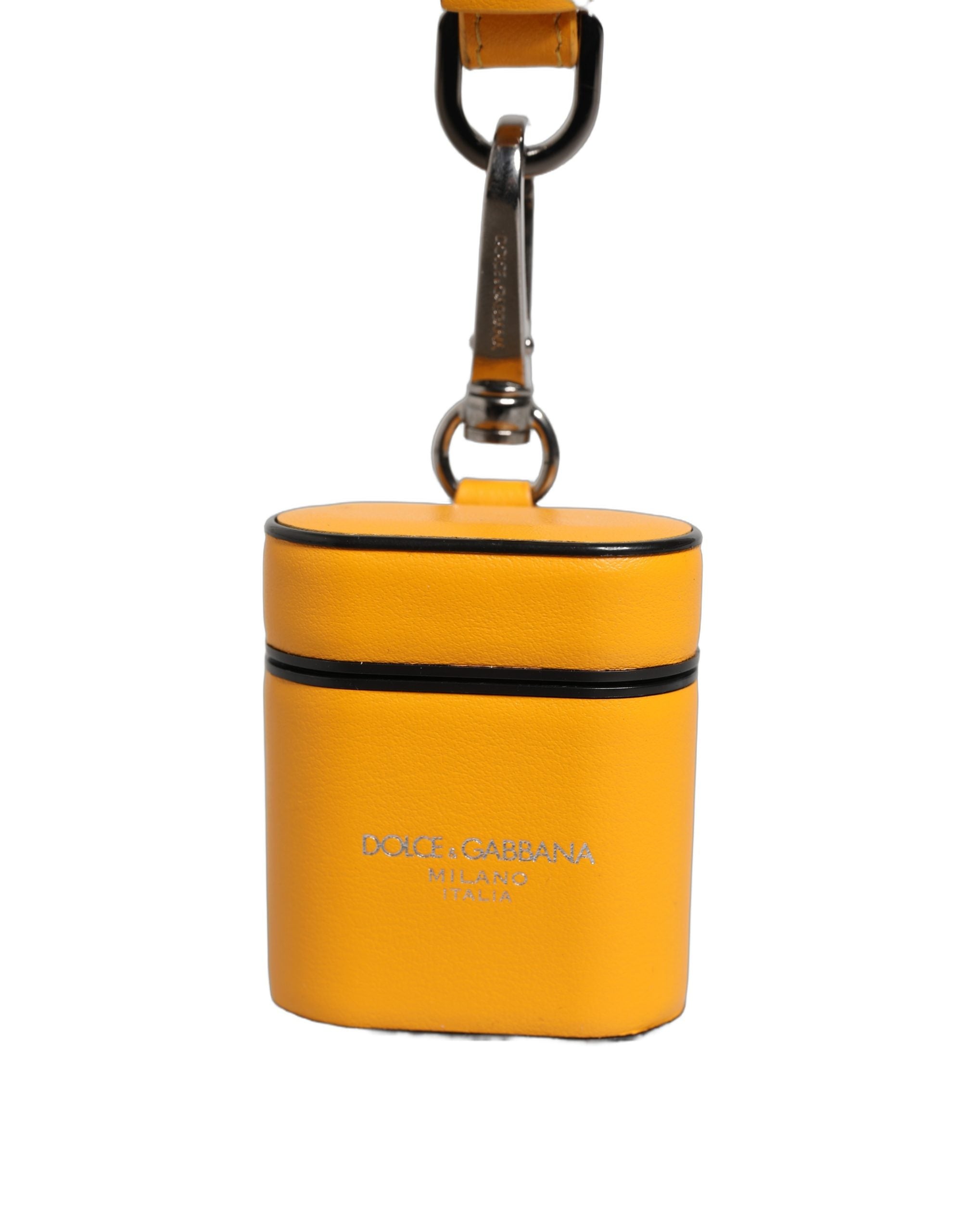 Dolce & Gabbana Case Yellow Calf Leather Logo Flip Holder Strap Women's Airpods