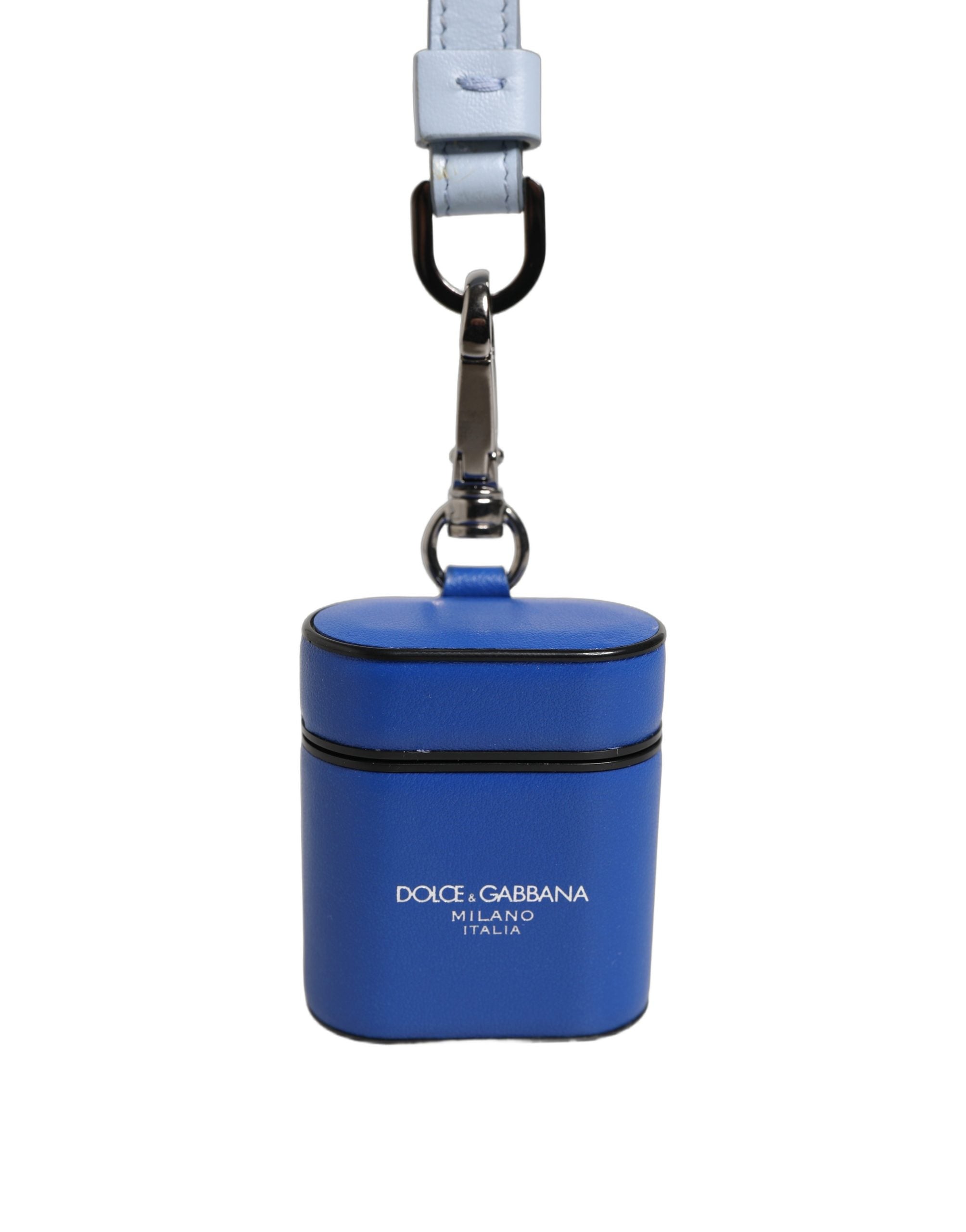 Dolce & Gabbana Case Blue Calf Leather Logo Flip Holder Strap Women's Airpods