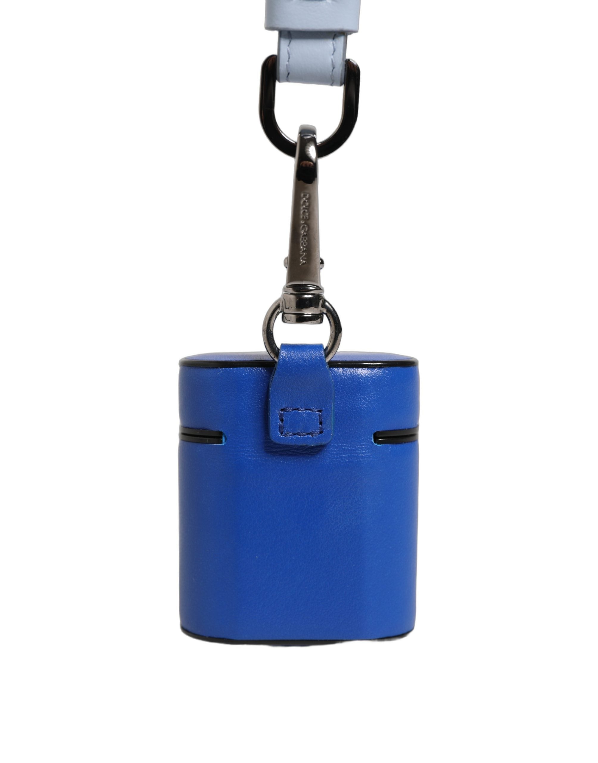 Dolce & Gabbana Case Blue Calf Leather Logo Flip Holder Strap Women's Airpods