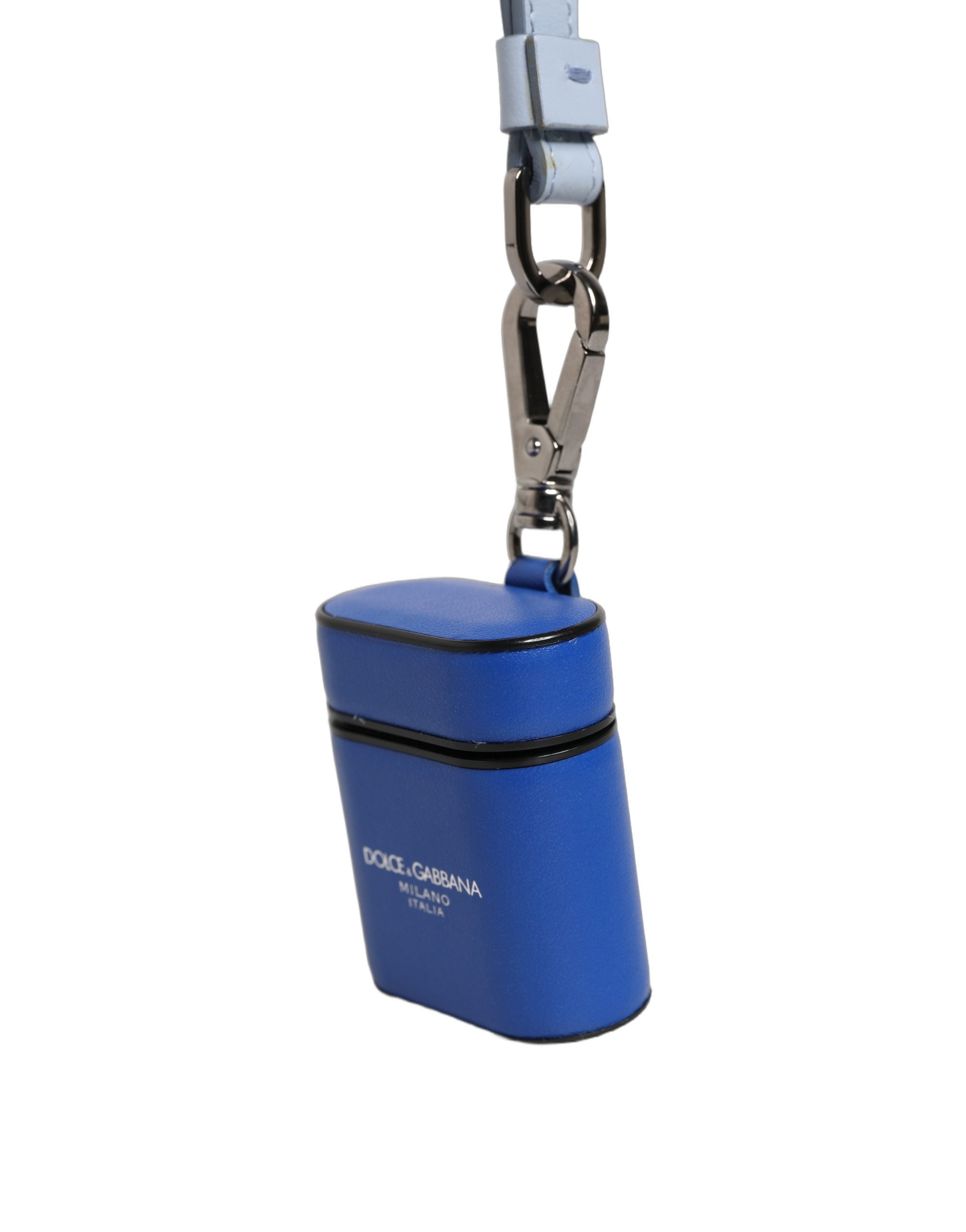 Dolce & Gabbana Case Blue Calf Leather Logo Flip Holder Strap Women's Airpods