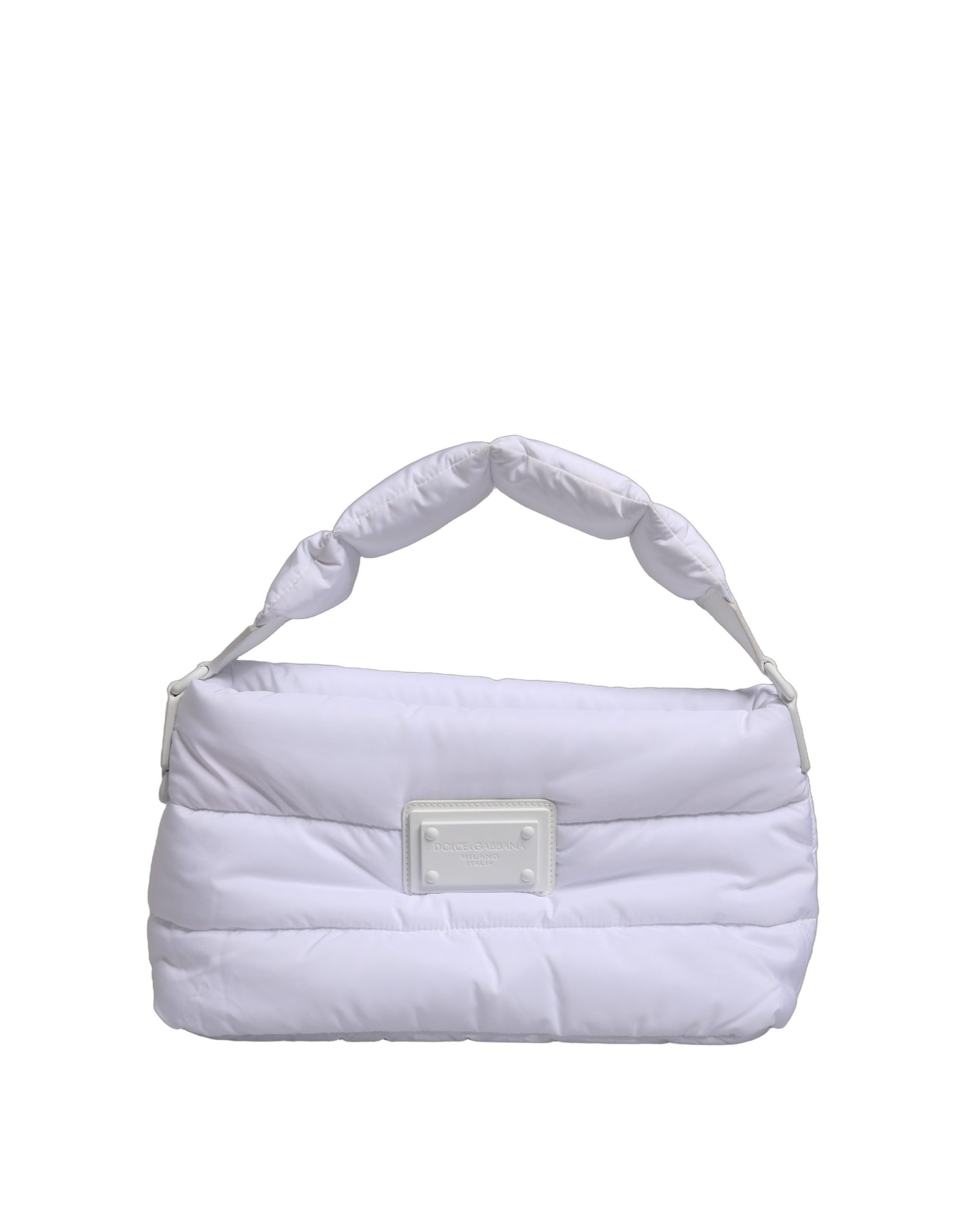 Dolce & Gabbana White Logo Plaque Polyester Quilted Shoulder Borse Women's Bag (Pre-Owned)