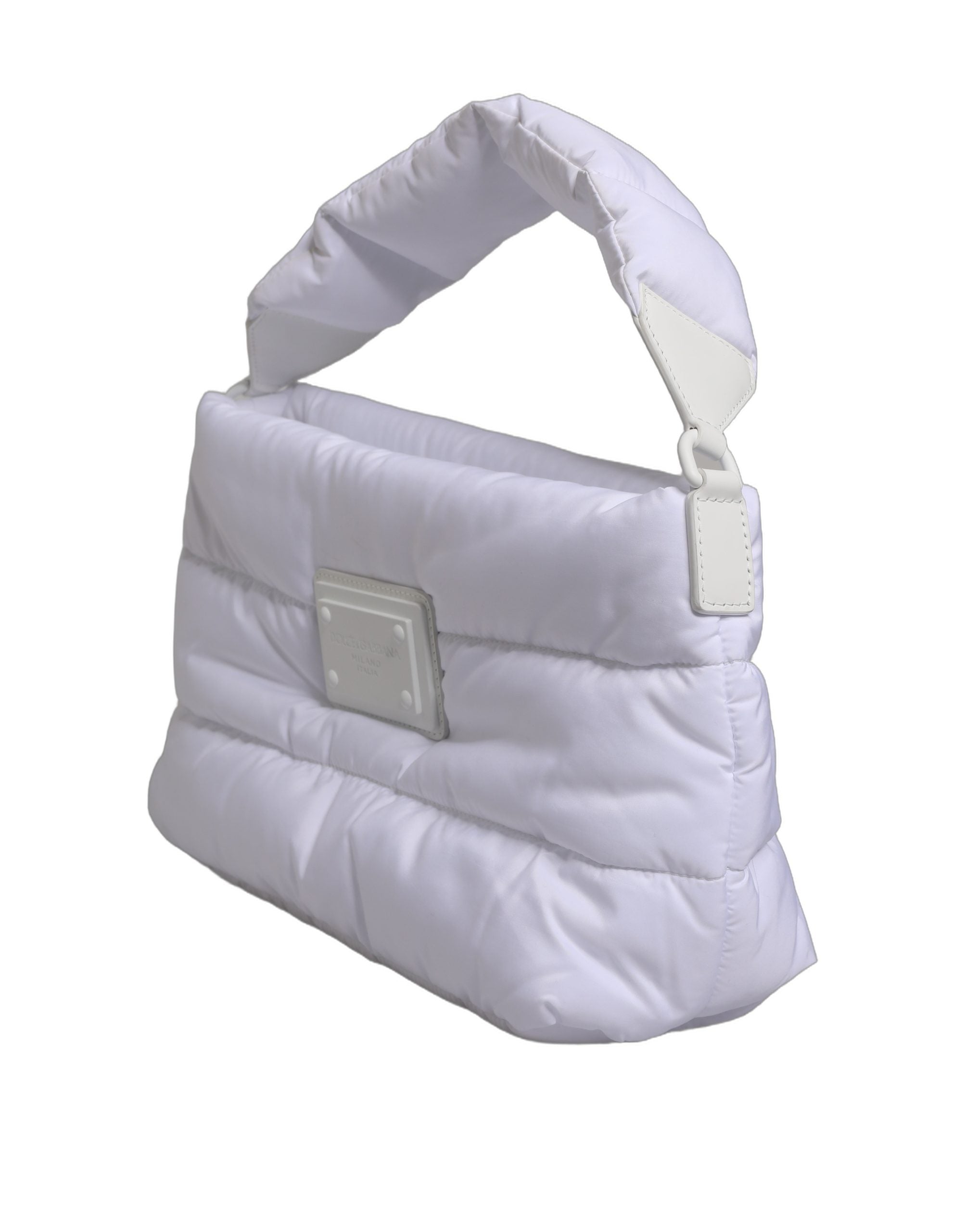Dolce & Gabbana White Logo Plaque Polyester Quilted Shoulder Borse Women's Bag (Pre-Owned)