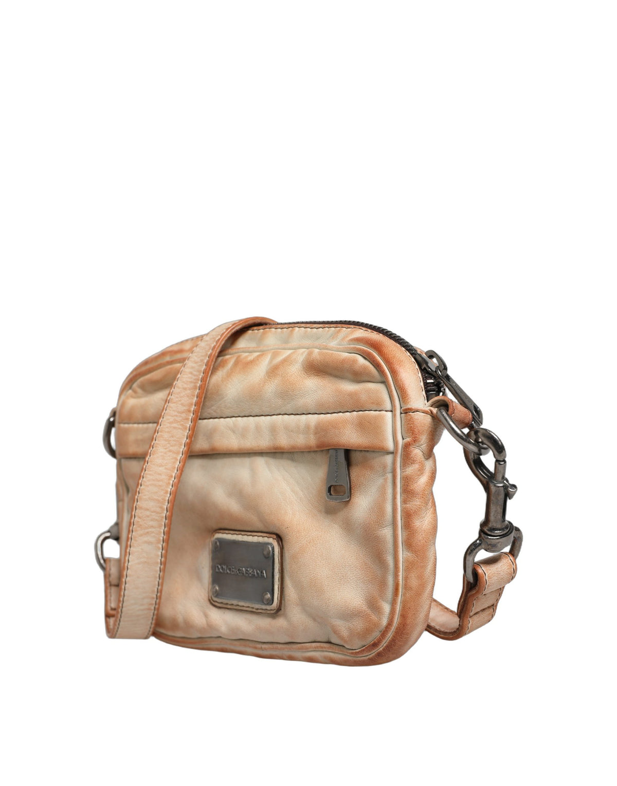 Dolce & Gabbana Beige Vintage Leather Logo Plaque Shoulder Borse Men Men's Bag