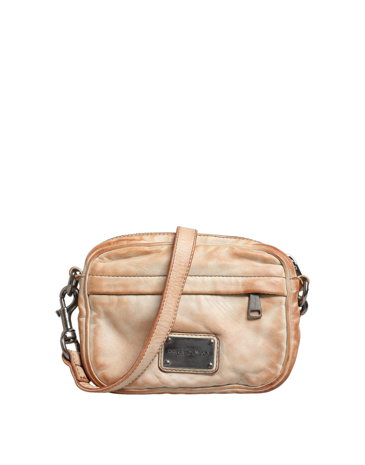 Dolce & Gabbana Beige Vintage Leather Logo Plaque Shoulder Borse Men Men's Bag