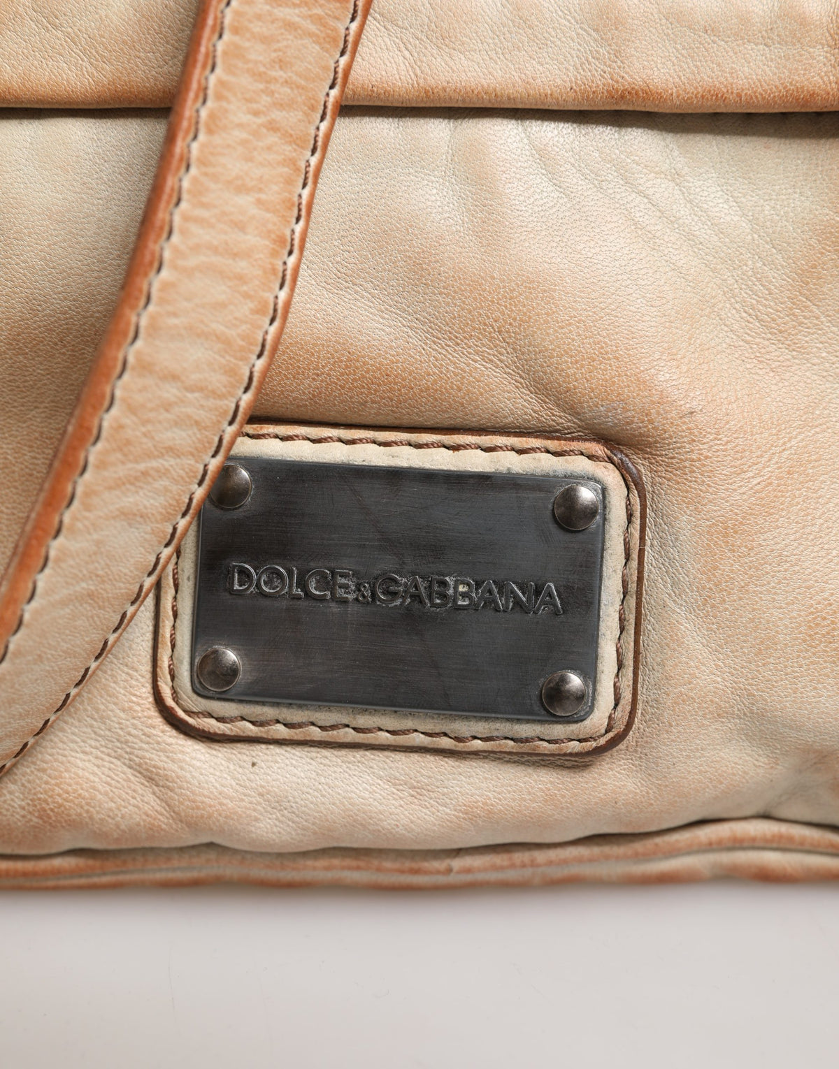 Dolce & Gabbana Beige Vintage Leather Logo Plaque Shoulder Borse Men Men's Bag