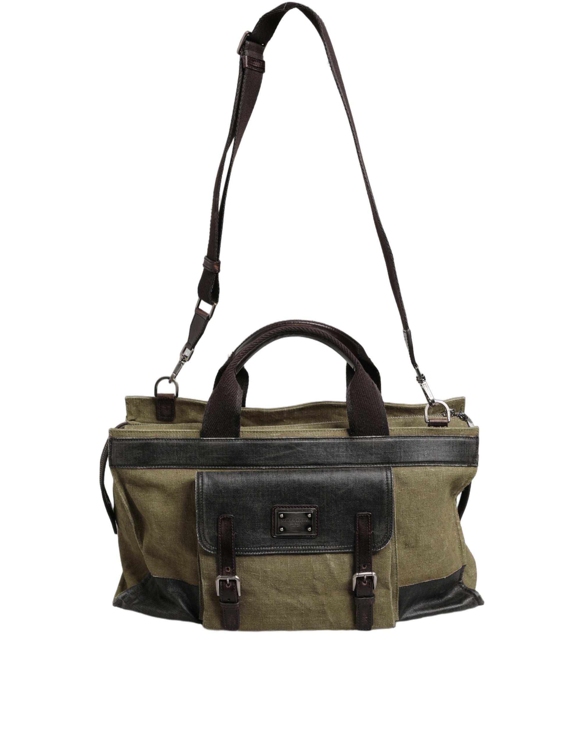 Dolce & Gabbana Military Green Two Tone Tote Duffel Shoulder Borse Men's Bag