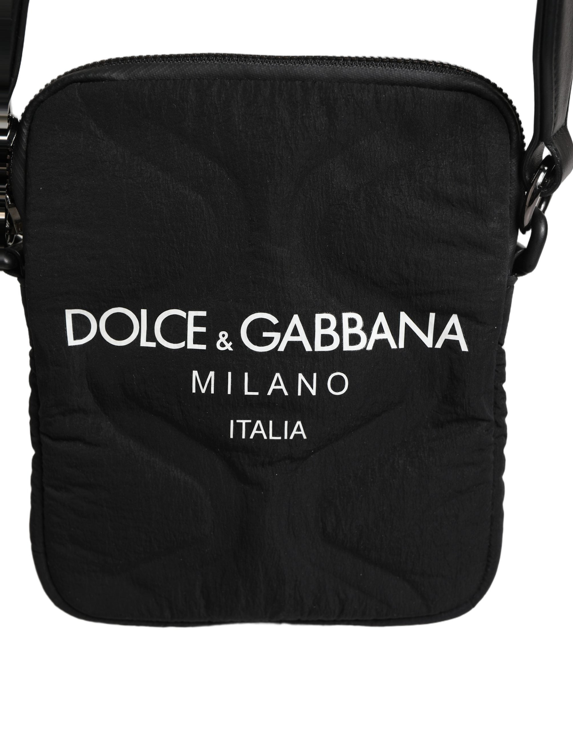 Dolce & Gabbana Black Nylon Rubberized Logo Print Crossbody Borse Men's Bag