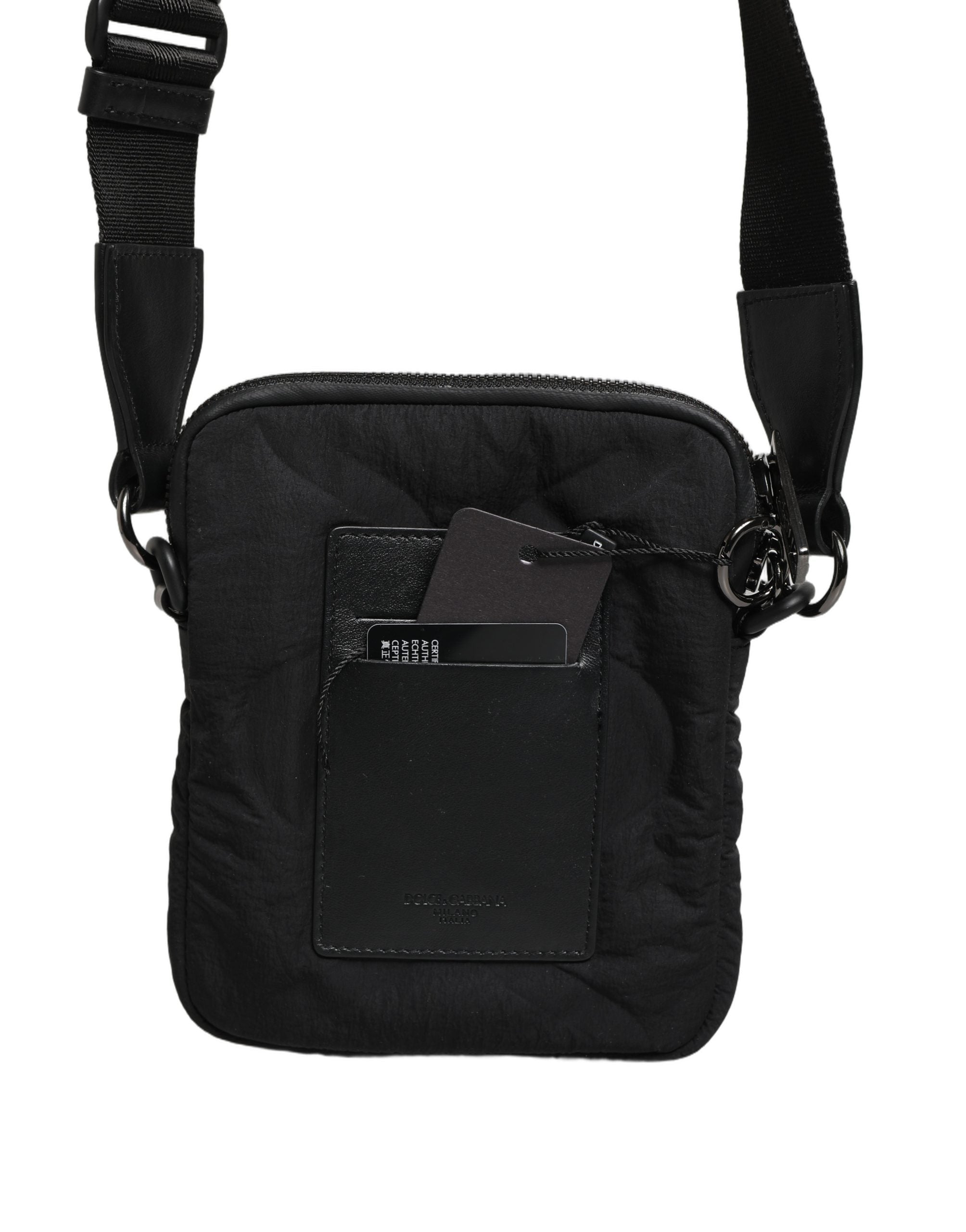 Dolce & Gabbana Black Nylon Rubberized Logo Print Crossbody Borse Men's Bag