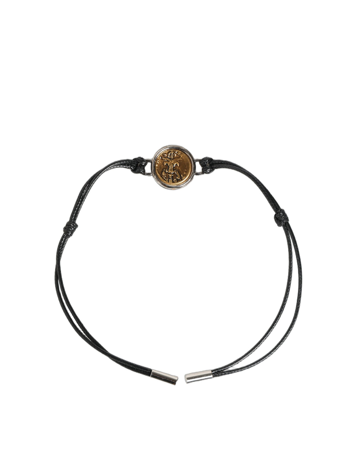 Dolce & Gabbana Black Polyester Cord Gold Tone Roman Coin Charm Women's Bracelet (Pre-Owned)