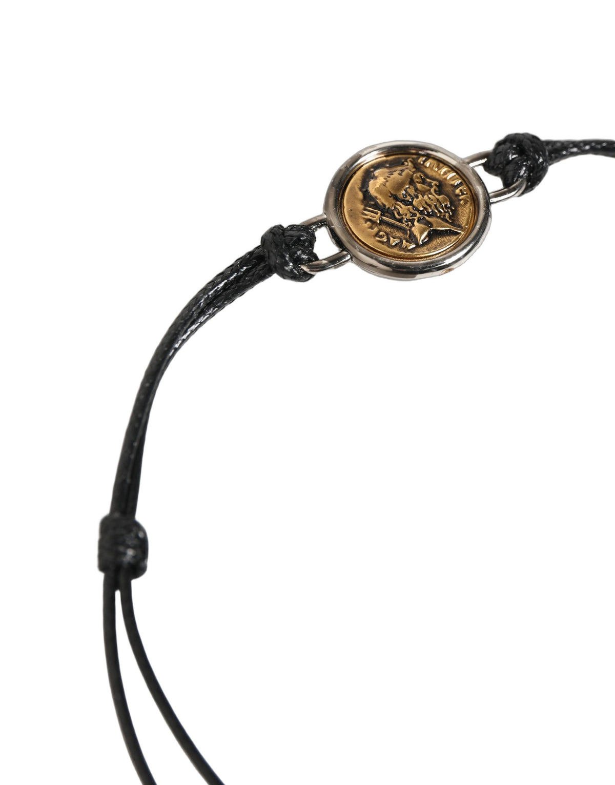 Dolce & Gabbana Black Polyester Cord Gold Tone Roman Coin Charm Women's Bracelet (Pre-Owned)
