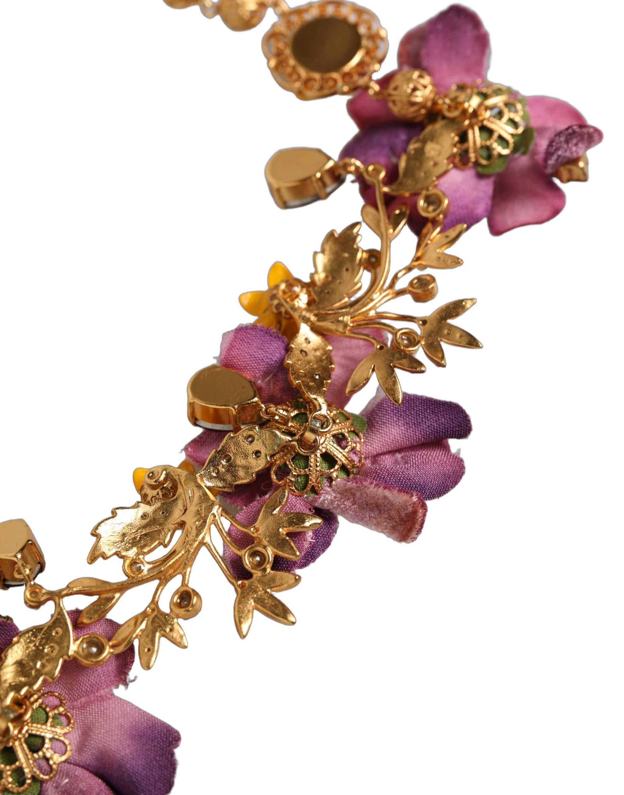 Dolce & Gabbana Gold Brass Mix Fiori Flowers Crystal Chain Women's Necklace