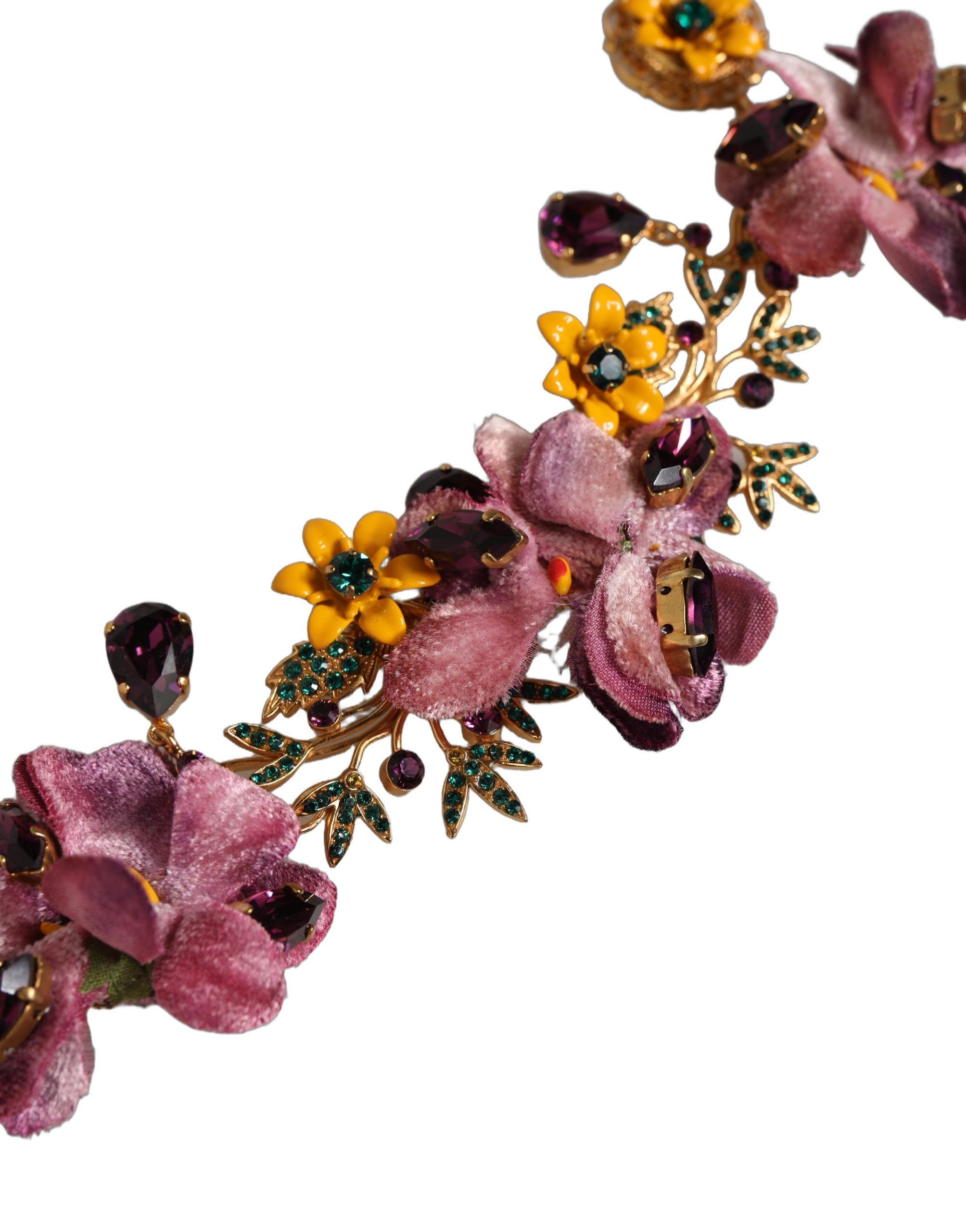 Dolce & Gabbana Gold Brass Mix Fiori Flowers Crystal Chain Women's Necklace