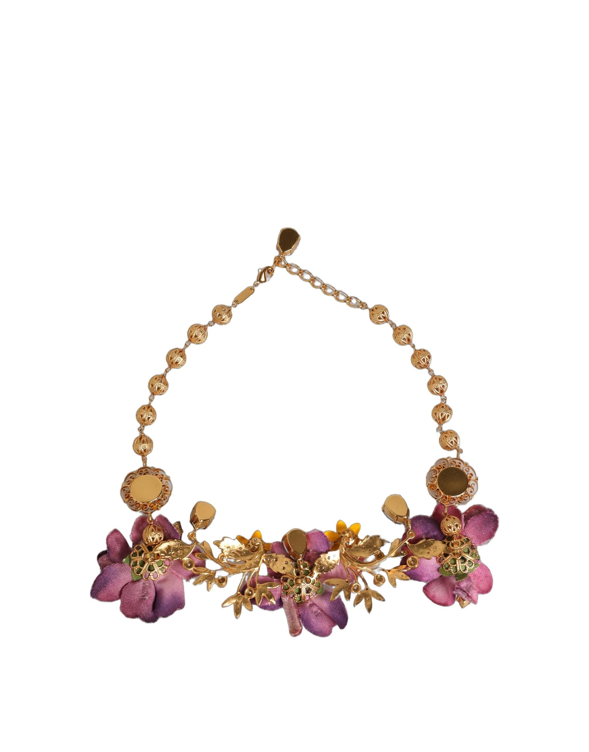 Dolce & Gabbana Gold Brass Mix Fiori Flowers Crystal Chain Women's Necklace