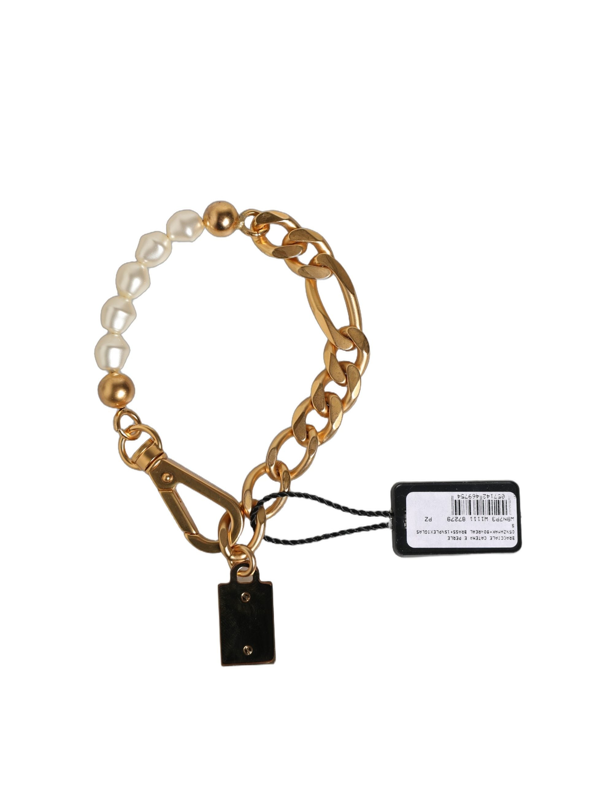 Dolce & Gabbana Gold Brass Pearl Embellished Chain Link Jewelry Women's Bracelet (Pre-Owned)