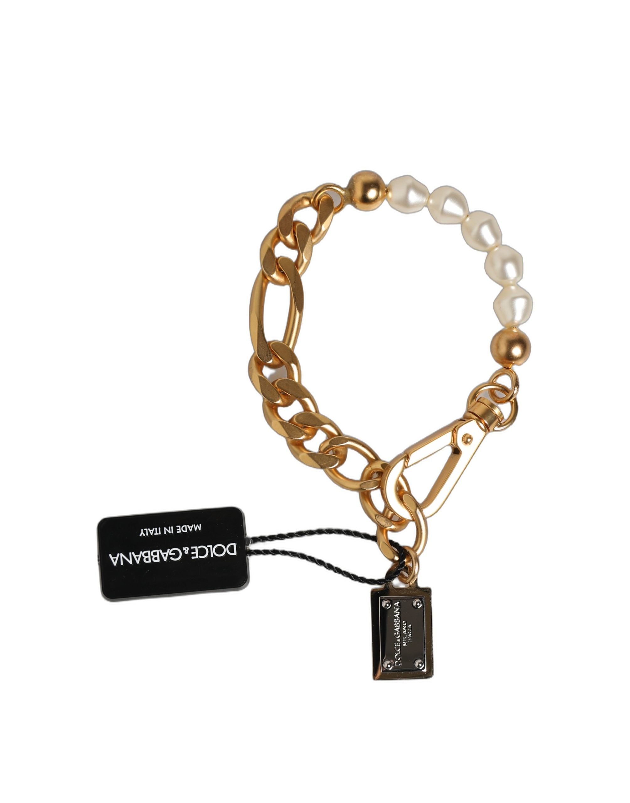 Dolce & Gabbana Gold Brass Pearl Embellished Chain Link Jewelry Women's Bracelet (Pre-Owned)