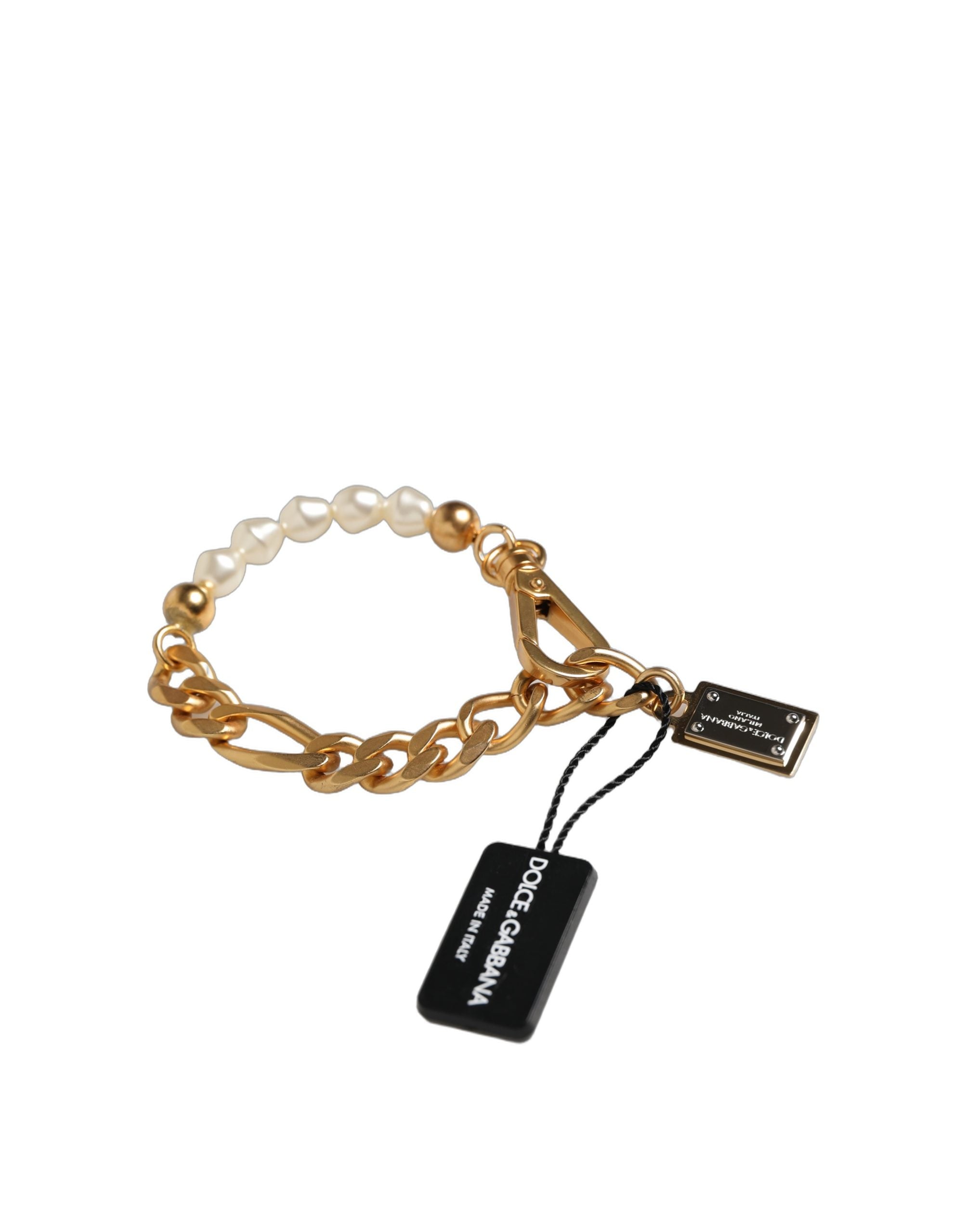 Dolce & Gabbana Gold Brass Pearl Embellished Chain Link Jewelry Women's Bracelet (Pre-Owned)