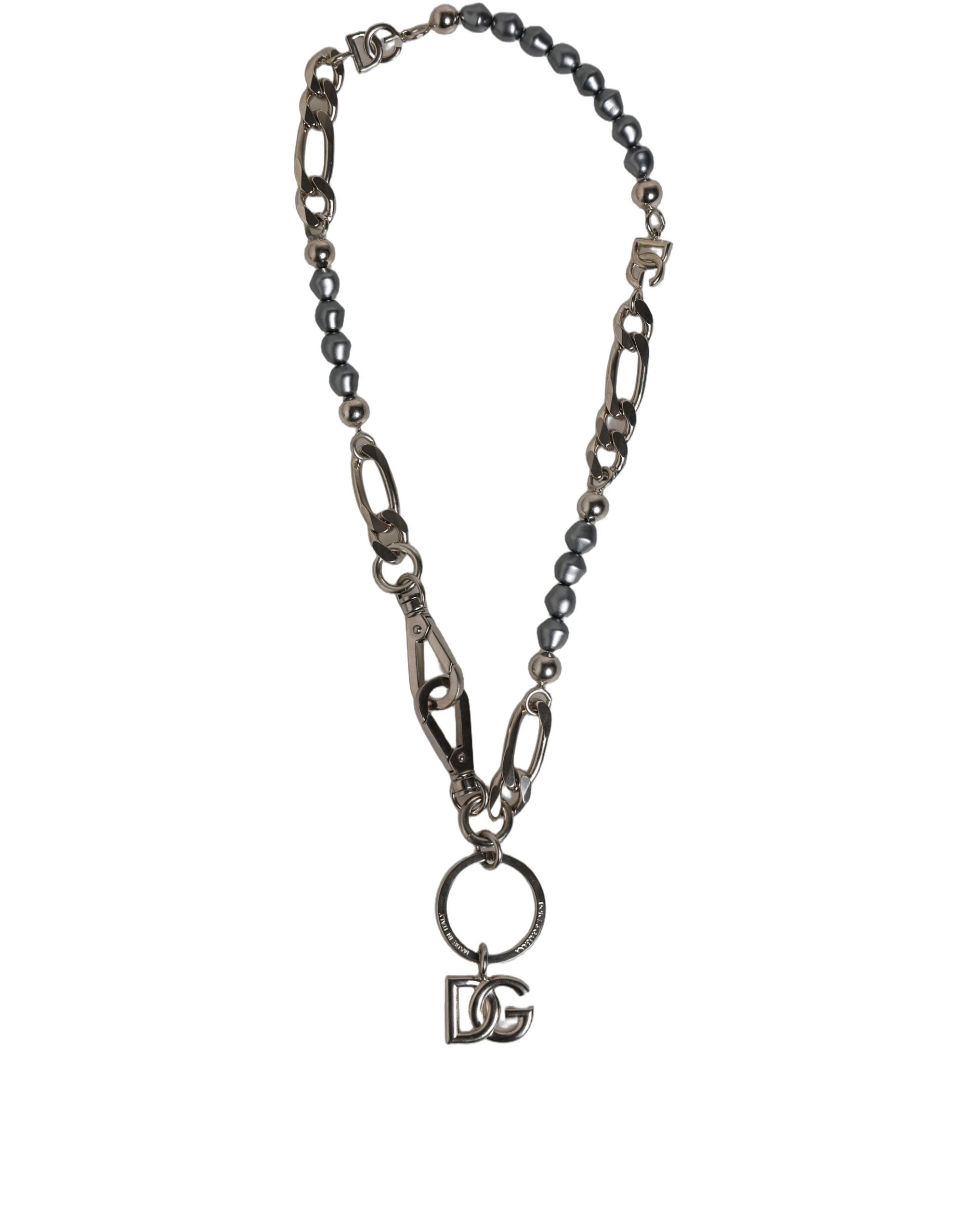 Dolce & Gabbana Silver Tone Chain Signature DG Logo Pendant Women's Necklace