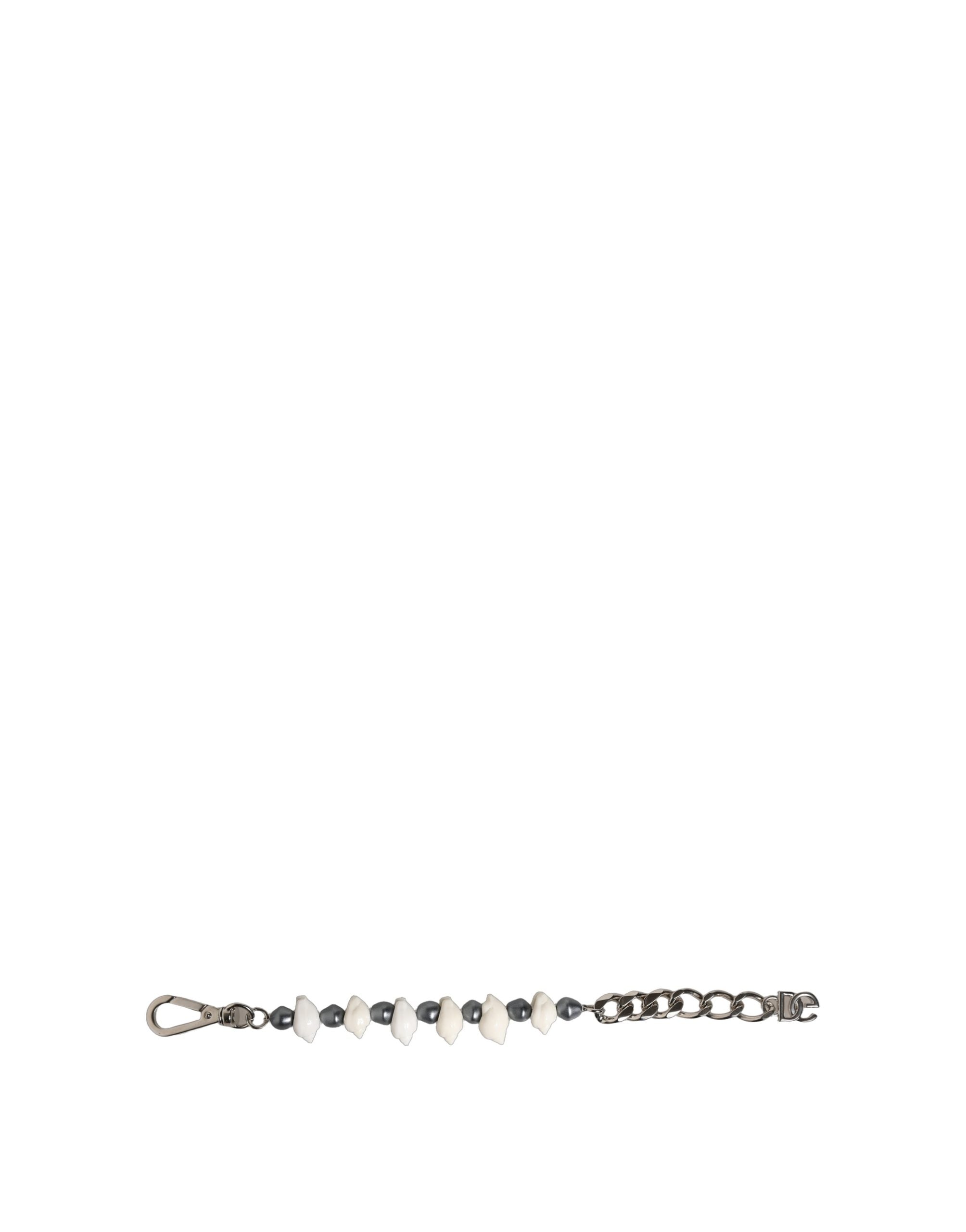 Dolce & Gabbana Silver Tone Brass Beaded Shell DG Logo Pendant Women's Bracelet