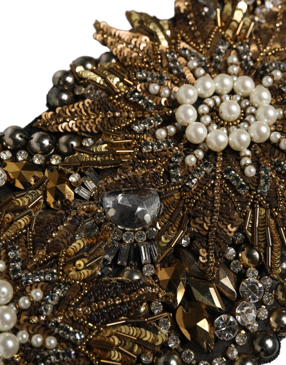 Dolce & Gabbana Black Gold Tone Crystal Brass Flower Brooches Women's Belt