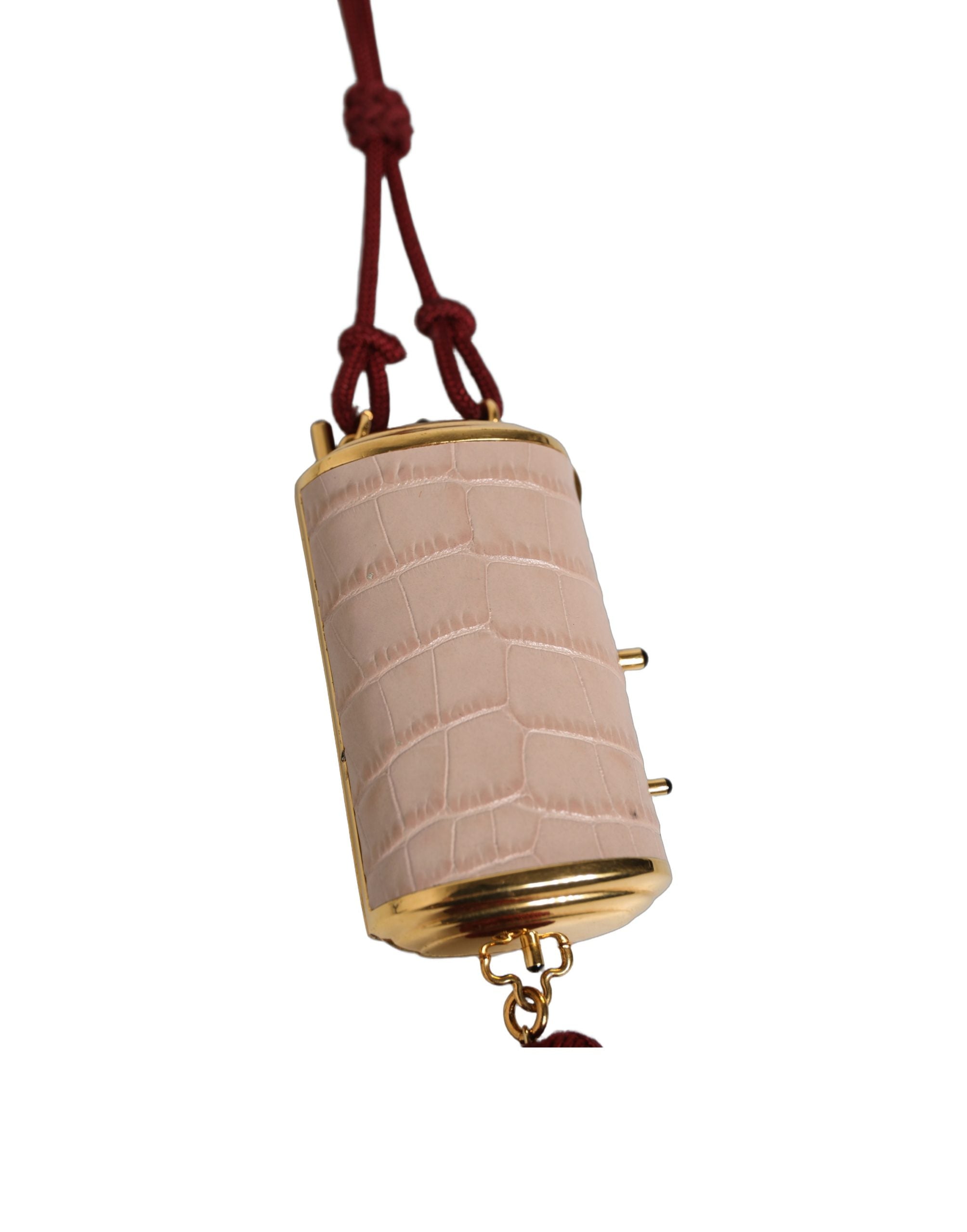Dolce & Gabbana Pink Exotic Leather Mini Mirror Tassel Makeup Women's Bag